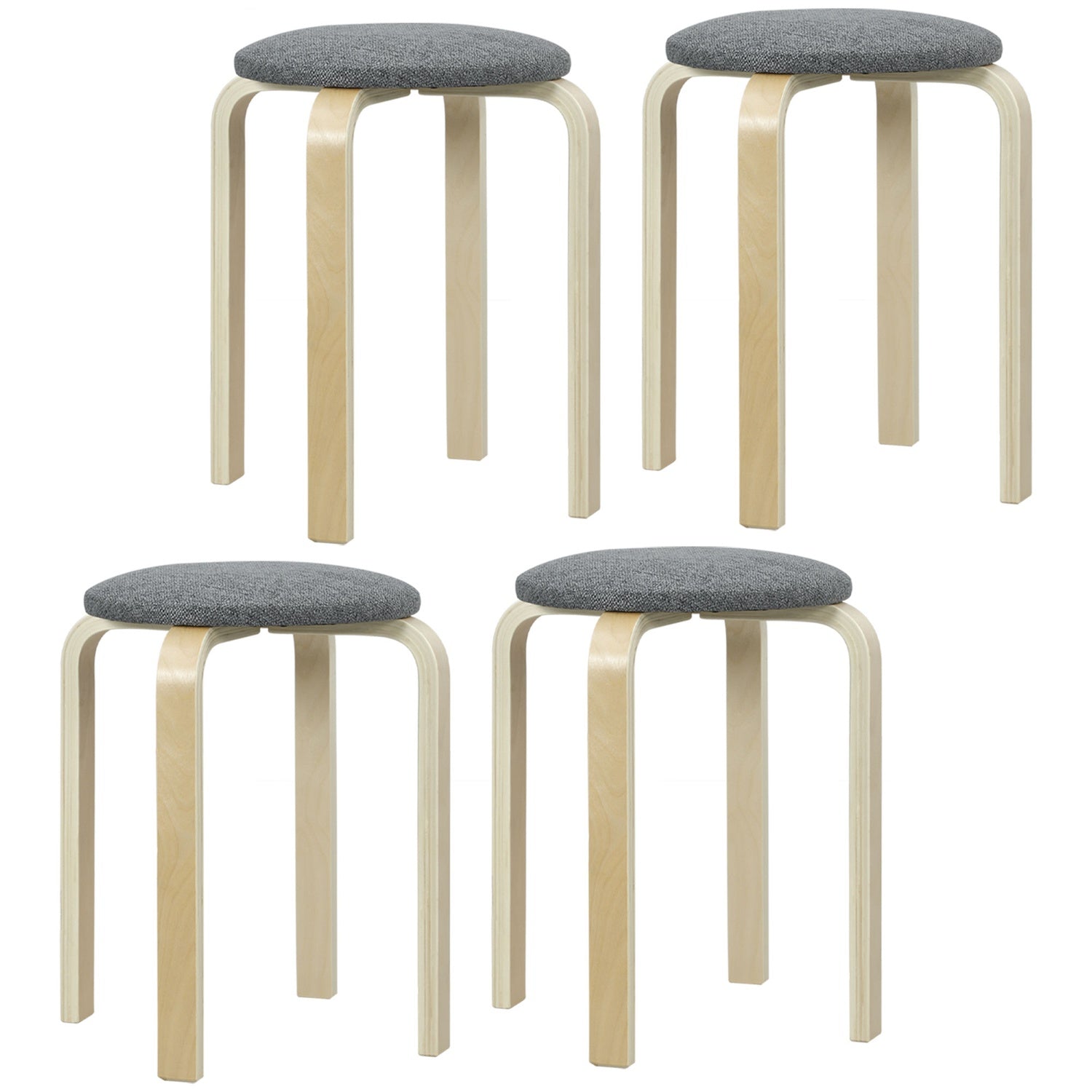 Set med 4 stapelbara stoppade pallar, lackerad yta, träben, grå