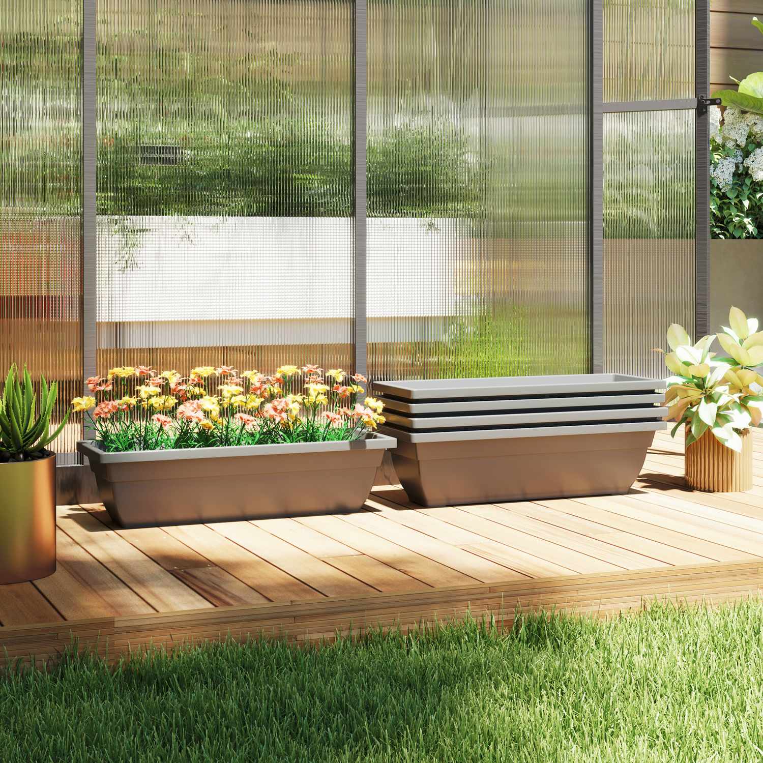 Set med 5 stapelbara väderbeständiga blomkrukor, 59x21x16 cm