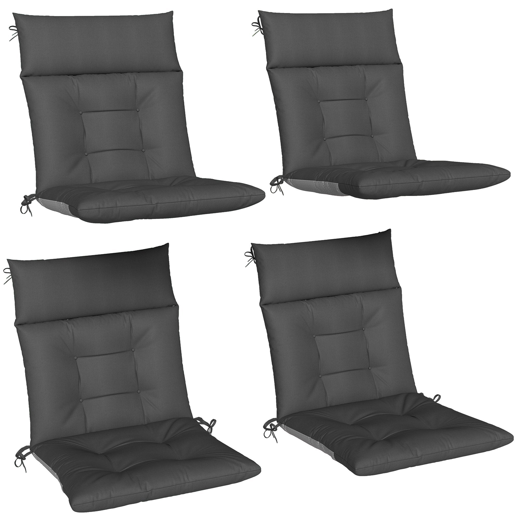 Set med dynor för utomhusstolar, vattenavvisande, halkfri, mörkgrå