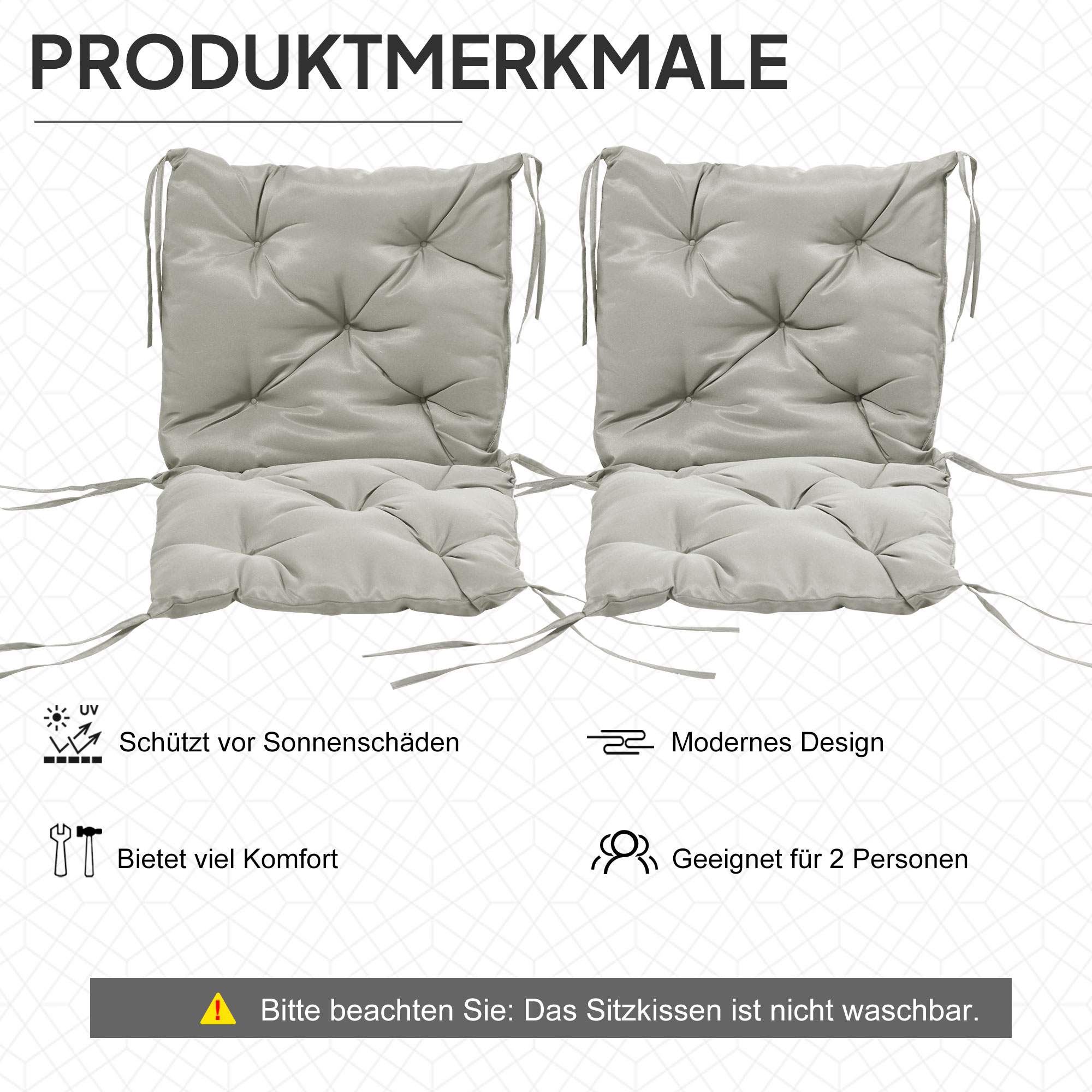 Set med dynor till utomhusstolar, 98x50 cm, ljusgrå, 8 cm tjock