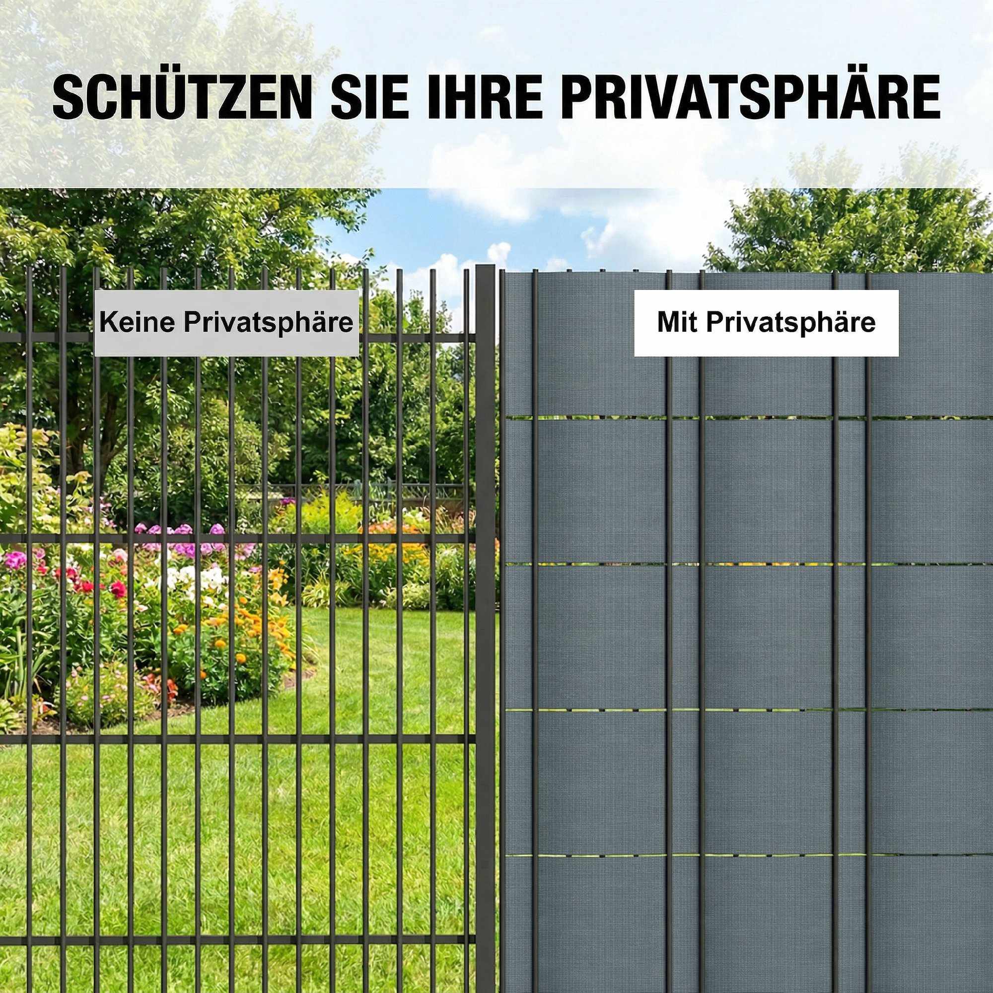 Set med insynsskyddande staketremsor, UV-resistenta, vattentäta, 35m x 19cm, grå