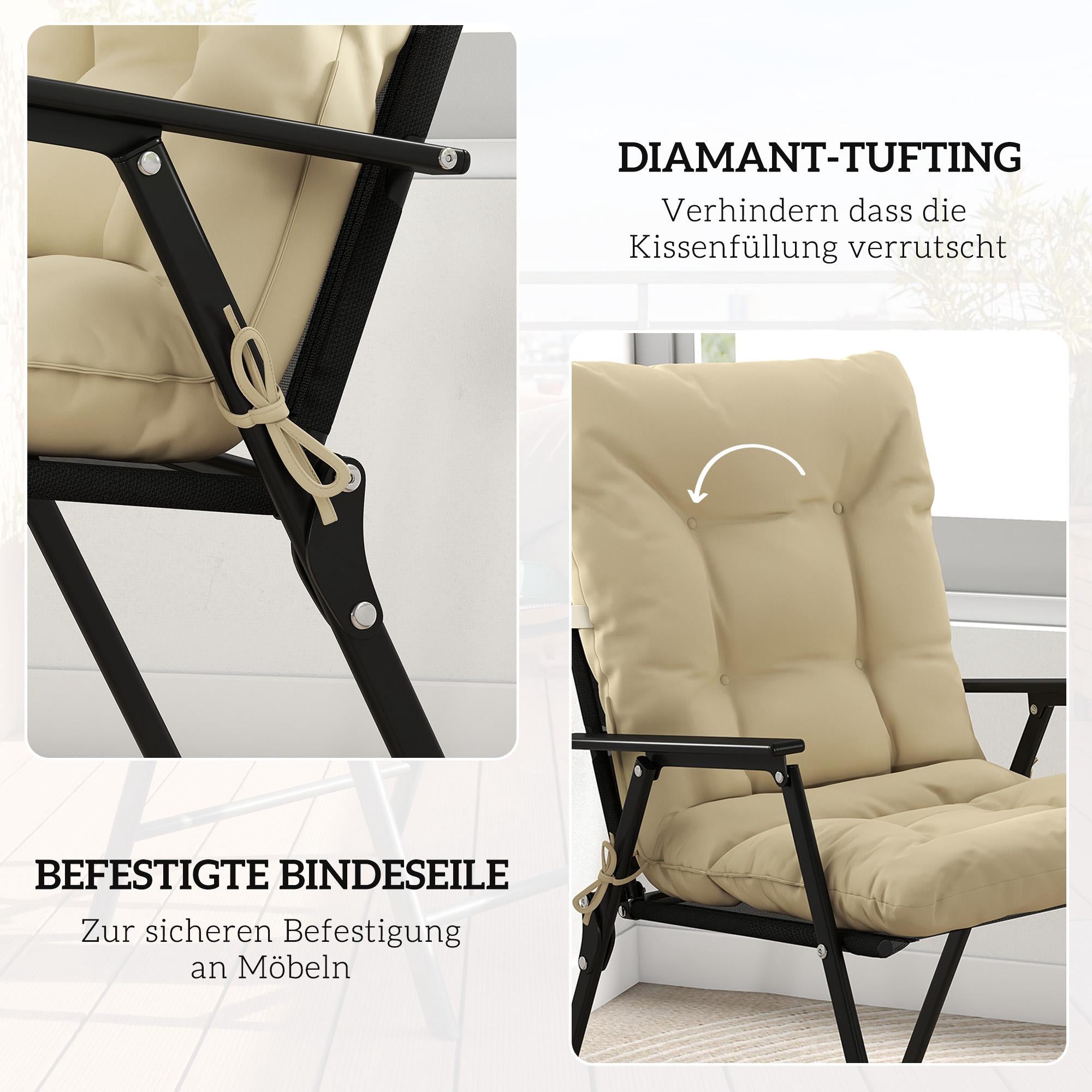 Set med sittdynor för utomhusbruk, 8 cm tjocka, beige, 120x50 cm