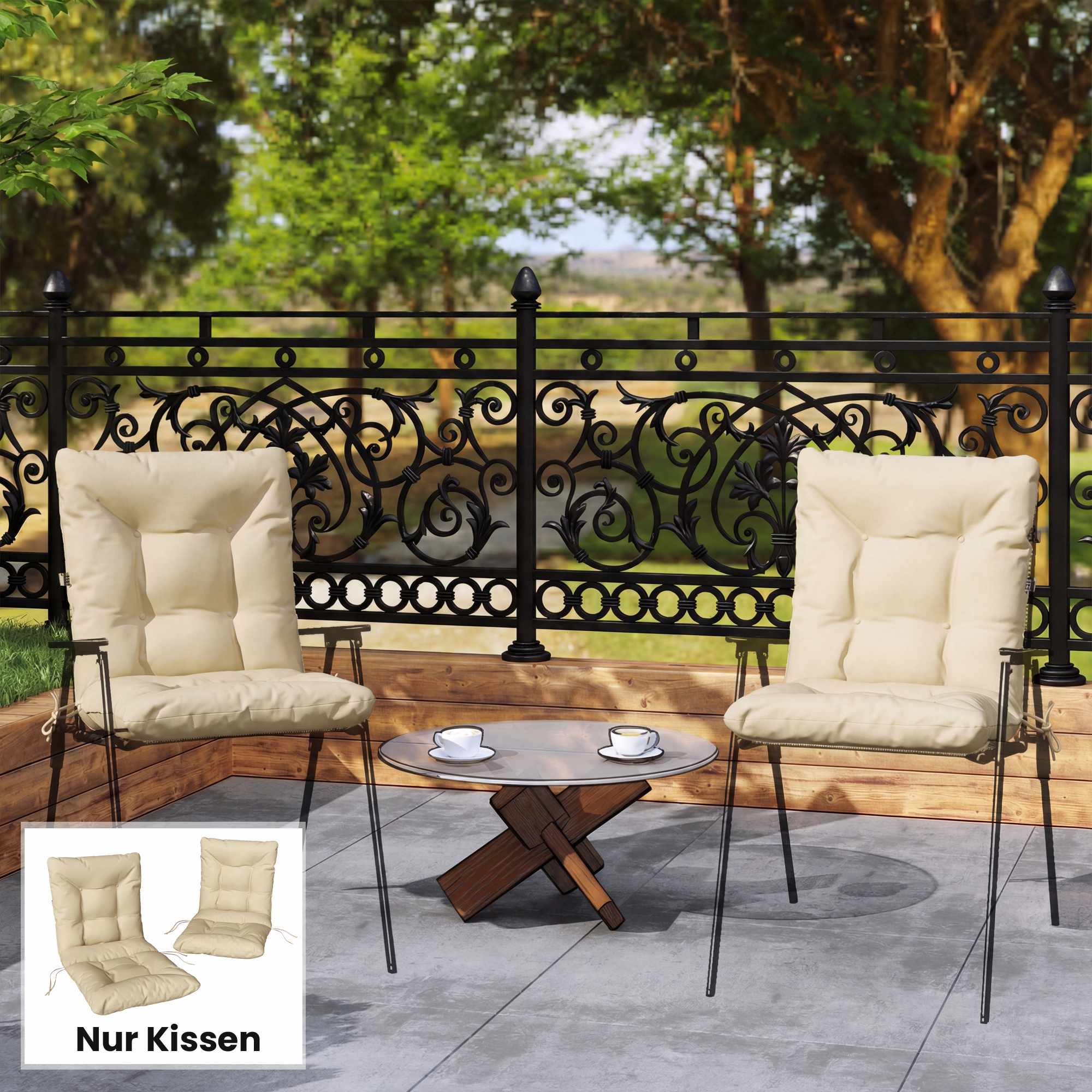 Set med sittdynor för utomhusbruk, 8 cm tjocka, beige, 120x50 cm