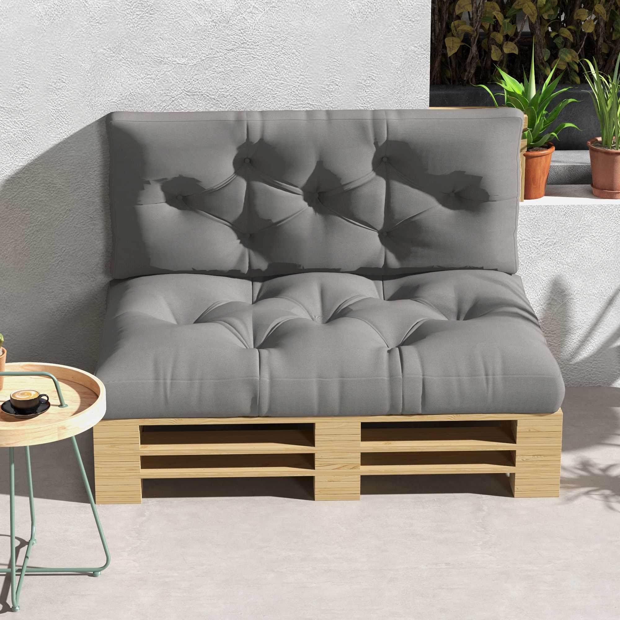 Set med utomhuskuddar, tuftade, 120x80x12 cm, ljusgrå