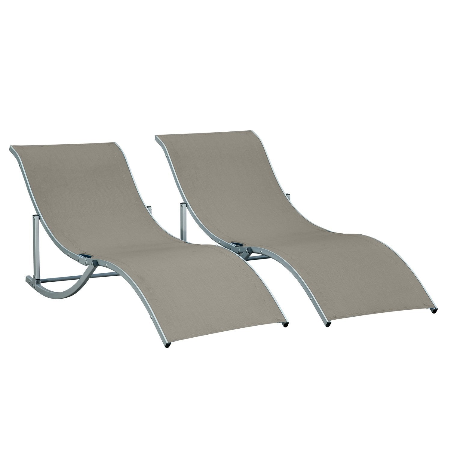 Sett med 2 fluktstoler Hagestoler Stoff Fluktstol Relax fluktstol Ergonomisk aluminium Tekstlinje Lys grå 165 X 61 X 63 Cm