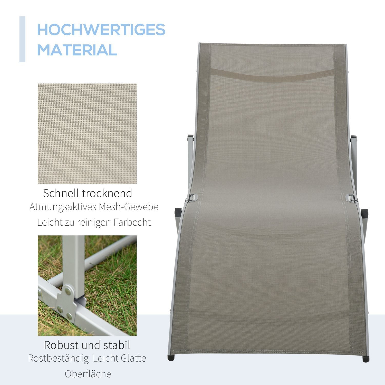 Sett med 2 fluktstoler Hagestoler Stoff Fluktstol Relax fluktstol Ergonomisk aluminium Tekstlinje Lys grå 165 X 61 X 63 Cm