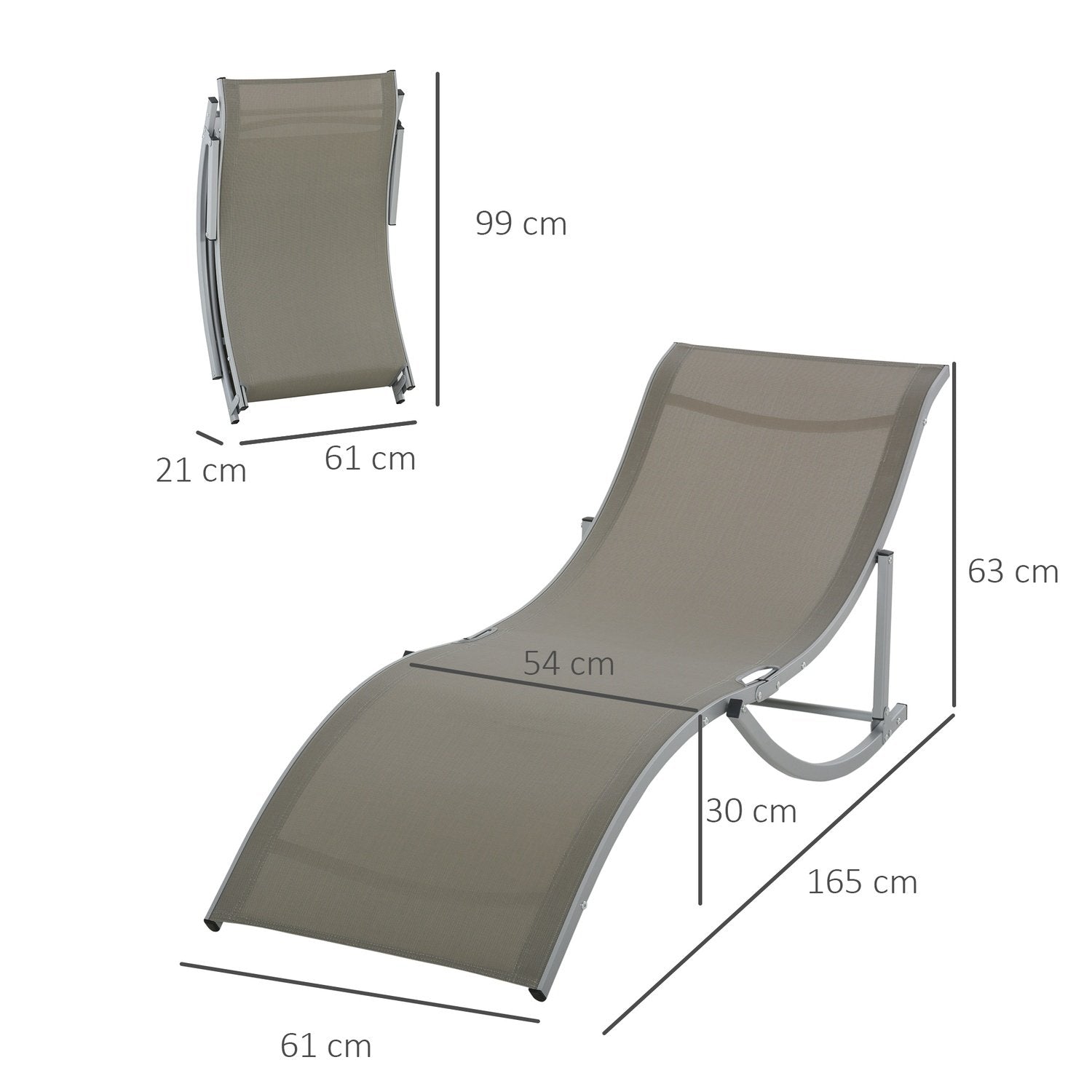 Sett med 2 fluktstoler Hagestoler Stoff Fluktstol Relax fluktstol Ergonomisk aluminium Tekstlinje Lys grå 165 X 61 X 63 Cm