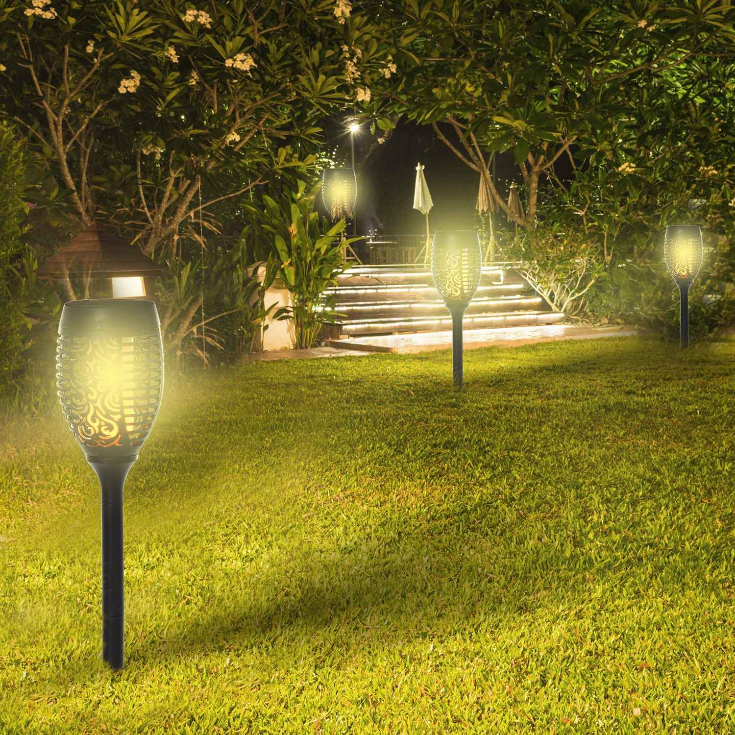 Solar Light Garden Solar lamper i sett med 4, 6-8H Belysningstid, Ip44 Vanntett, Plast, Svart, Ø12Xh72Cm