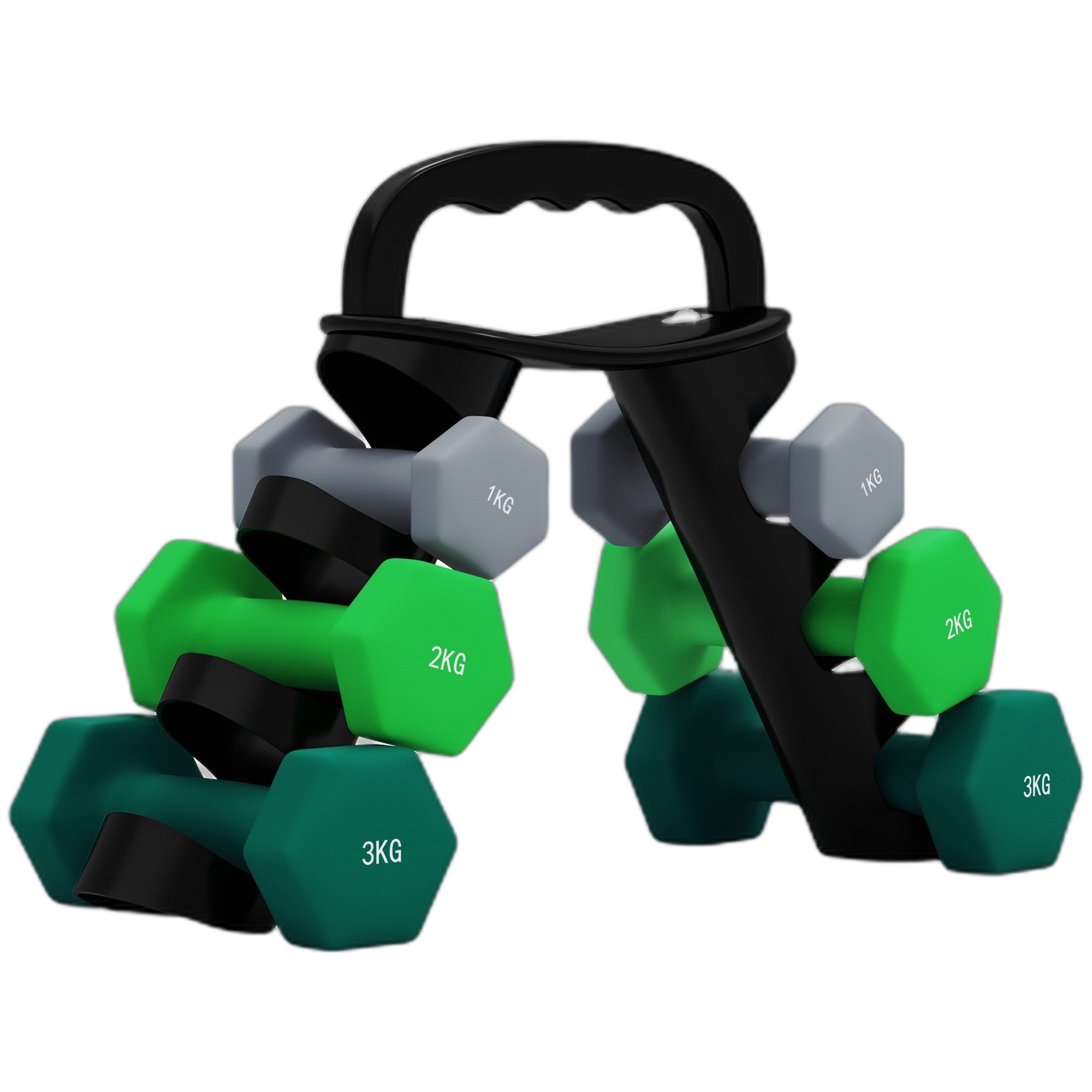 Sexkantshantelset med ställ – 1 kg, 2 kg, 3 kg par