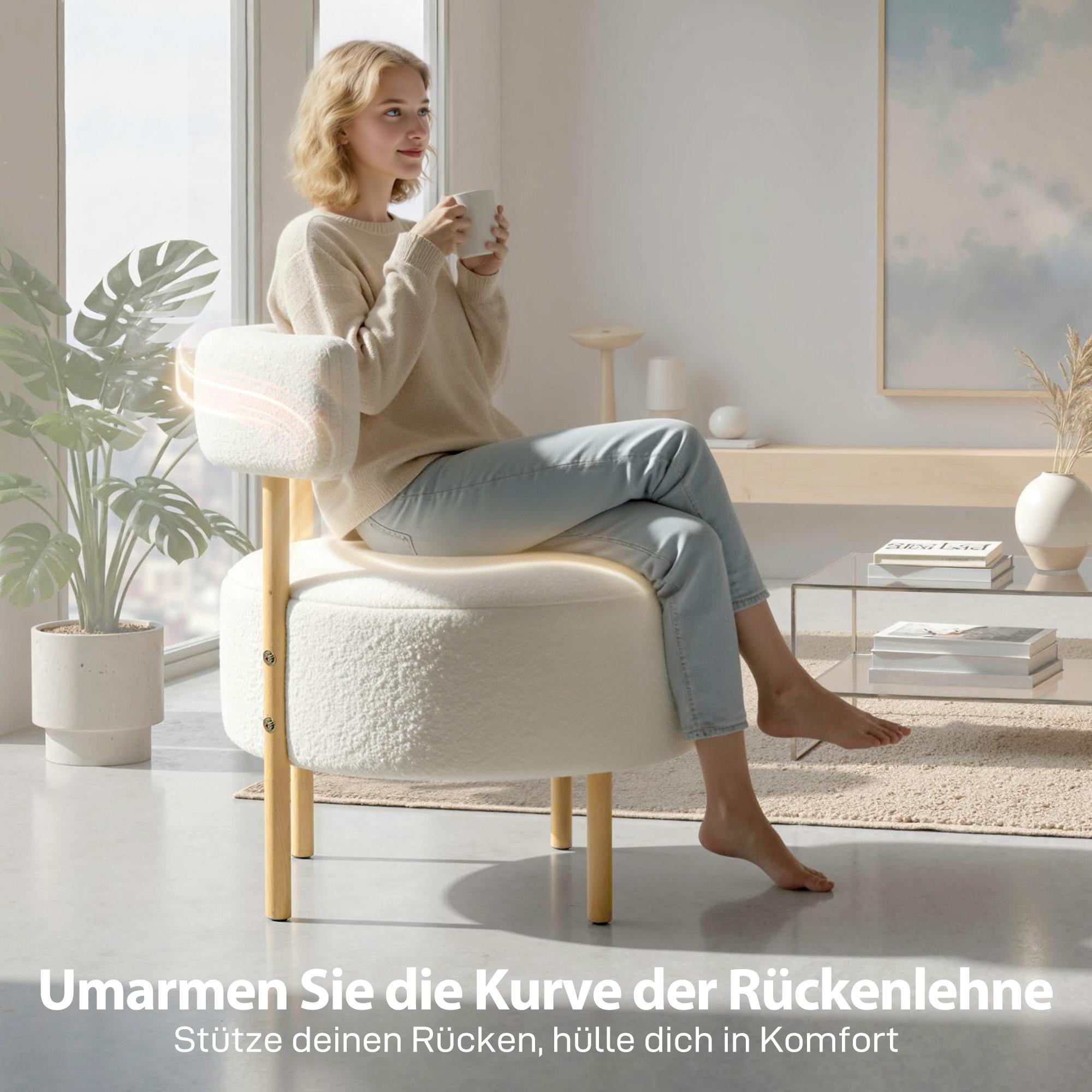 Sherpa-fleece fåtölj, metallben med träliknande utseende, krämvit