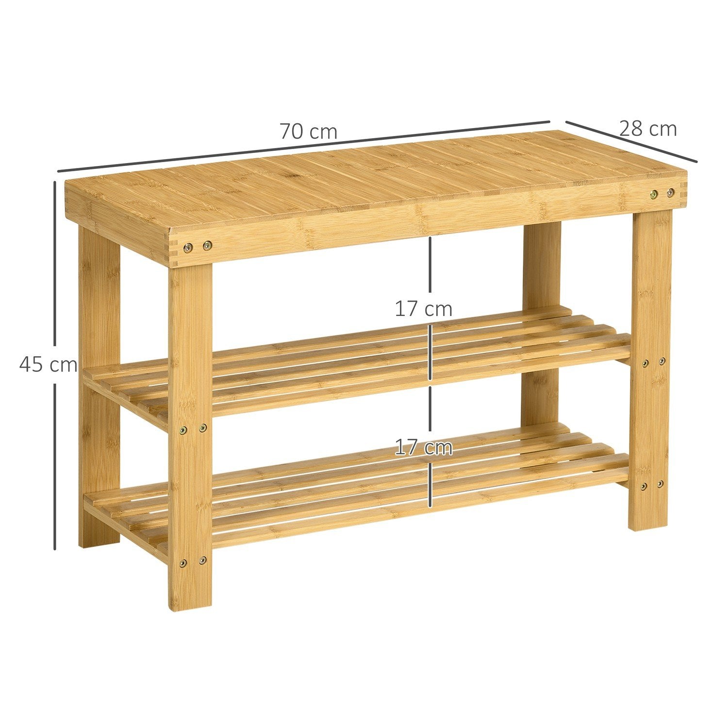Skobänk, Skoställ Med 3 Nivåer, Bambubänk, Garderobsbänk För 6 Par Skor, Skoförvaring, Natur, 70 X 28 X 45 Cm
