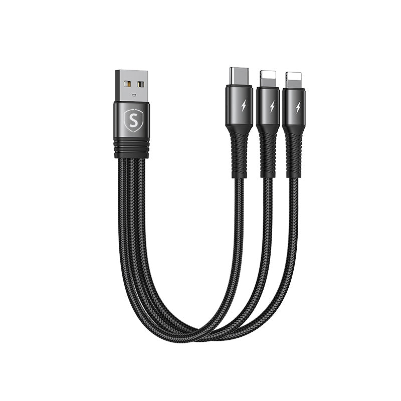 SiGN 3-i-1-kabel Lightning, USB-C, 0,15 m, 3,5 A, 20 W - svart