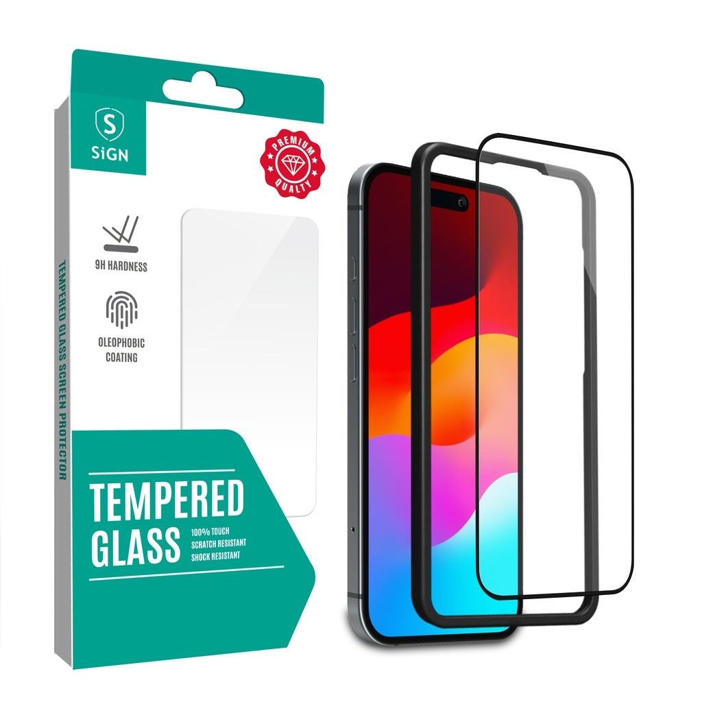 SiGN Full Cover Skärmskydd i härdat glas för iPhone 16 Plus med monteringsram