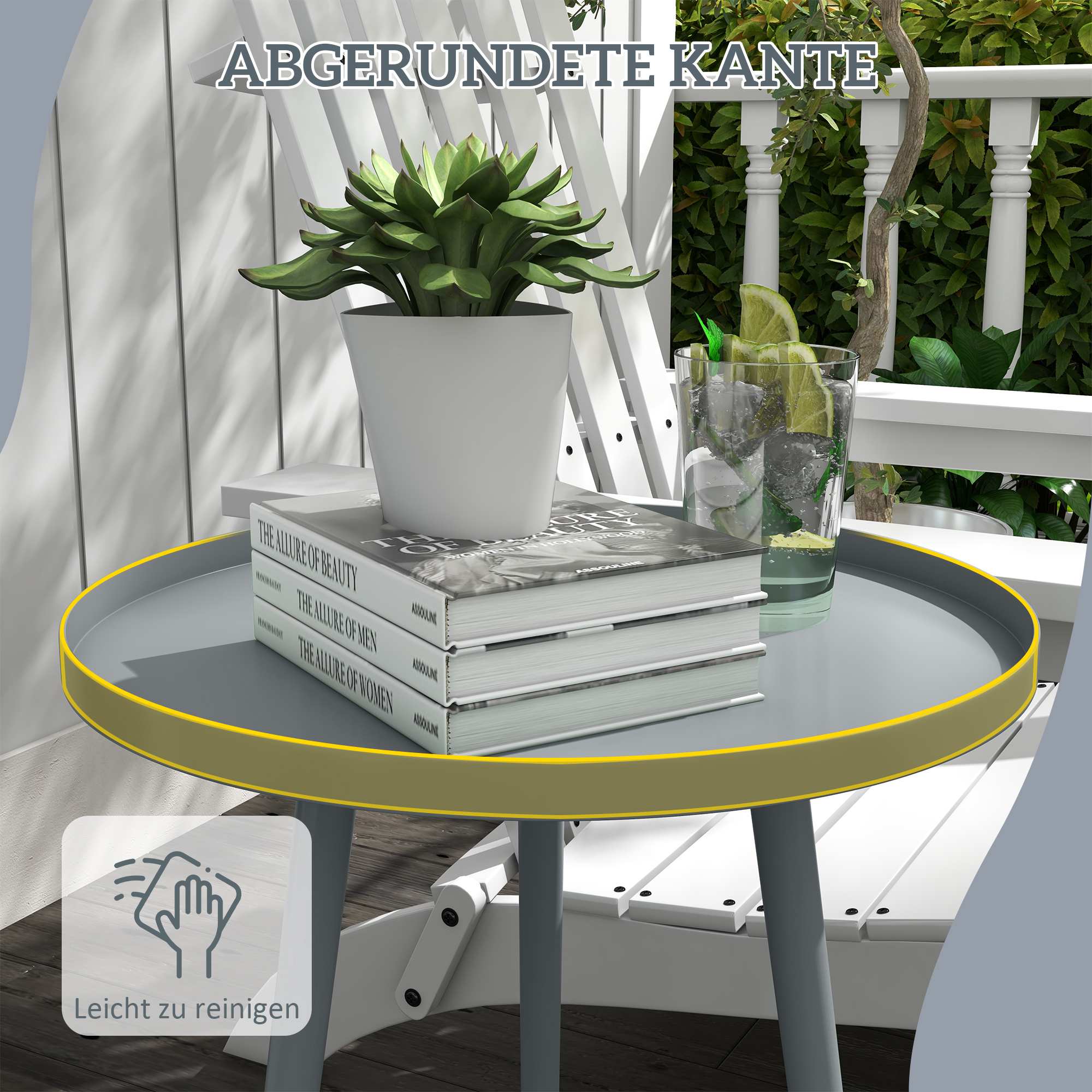 Sidobord i stål för utomhusbruk, runt, grått, Ø40 x 50H cm