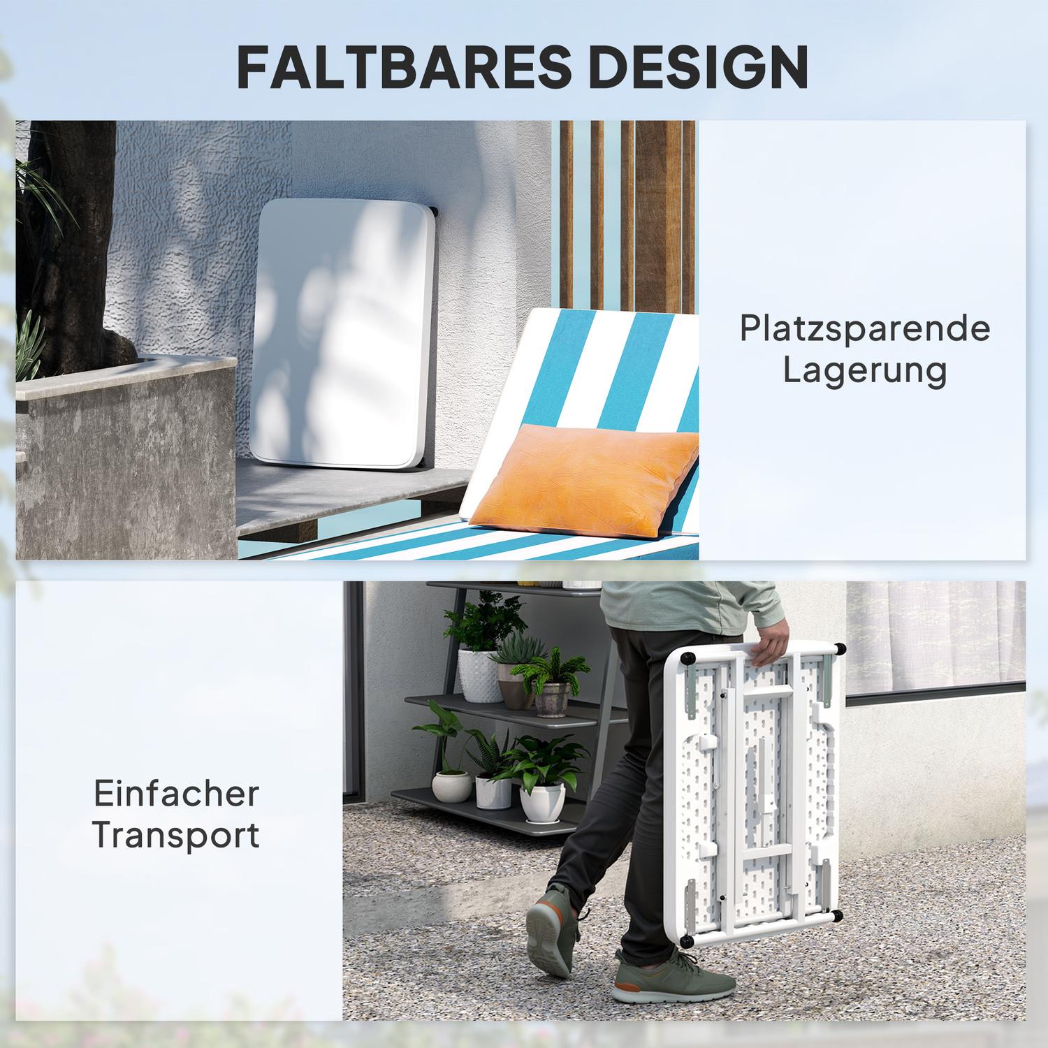 Justerbart trädgårdsbord utomhus – plast, hopfällbart, vitt