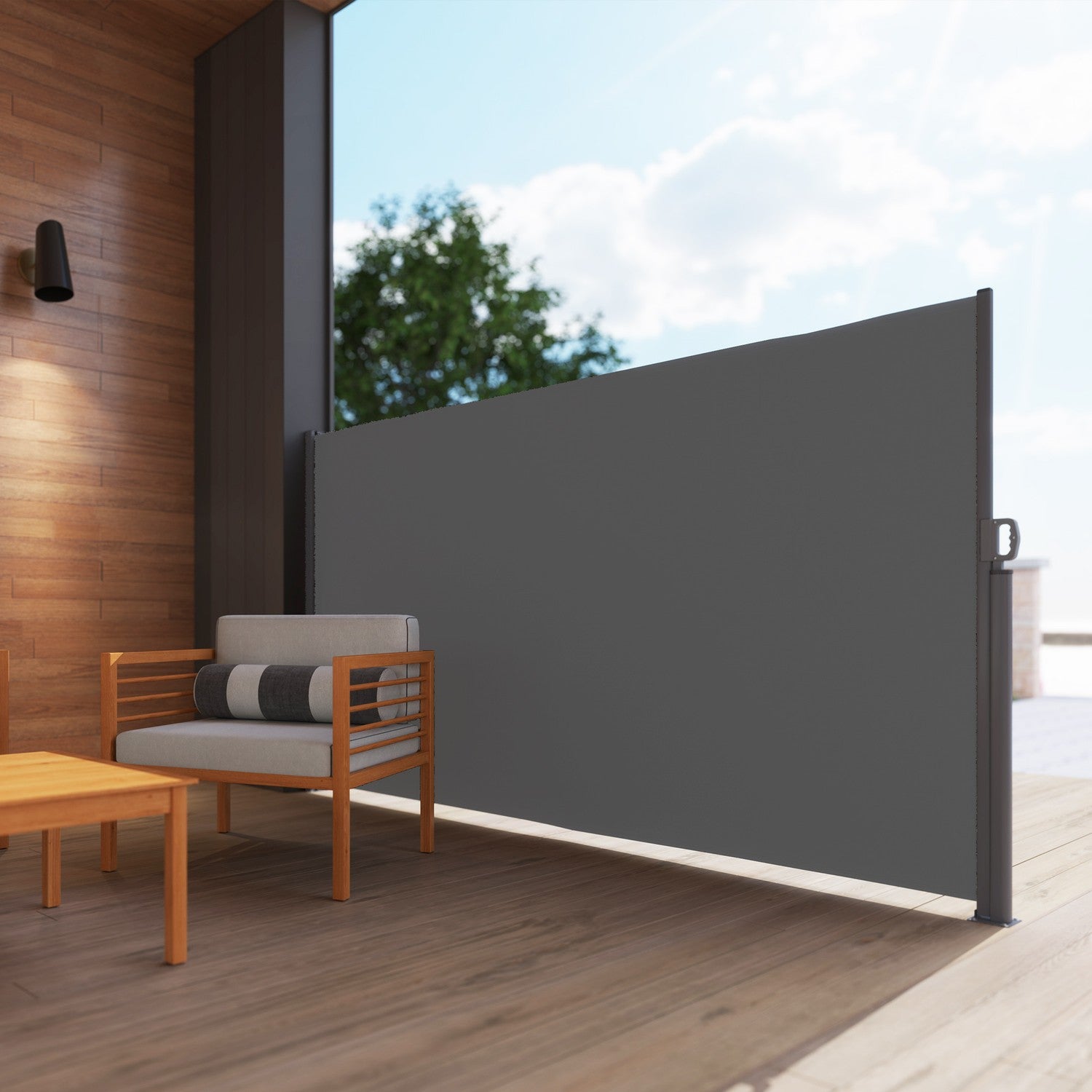 Outdoor Privacy Screen, utdragbar markis, mörkgrå, 300x180 cm