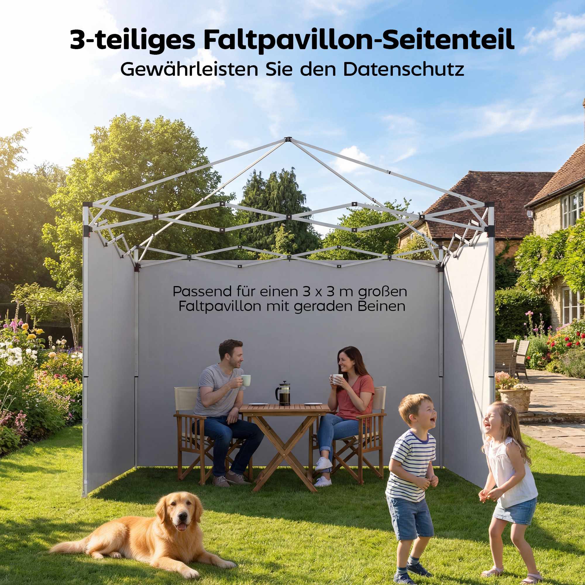 Sidoväggar till paviljonger, 3x3m, UPF 50+ Oxfordtyg