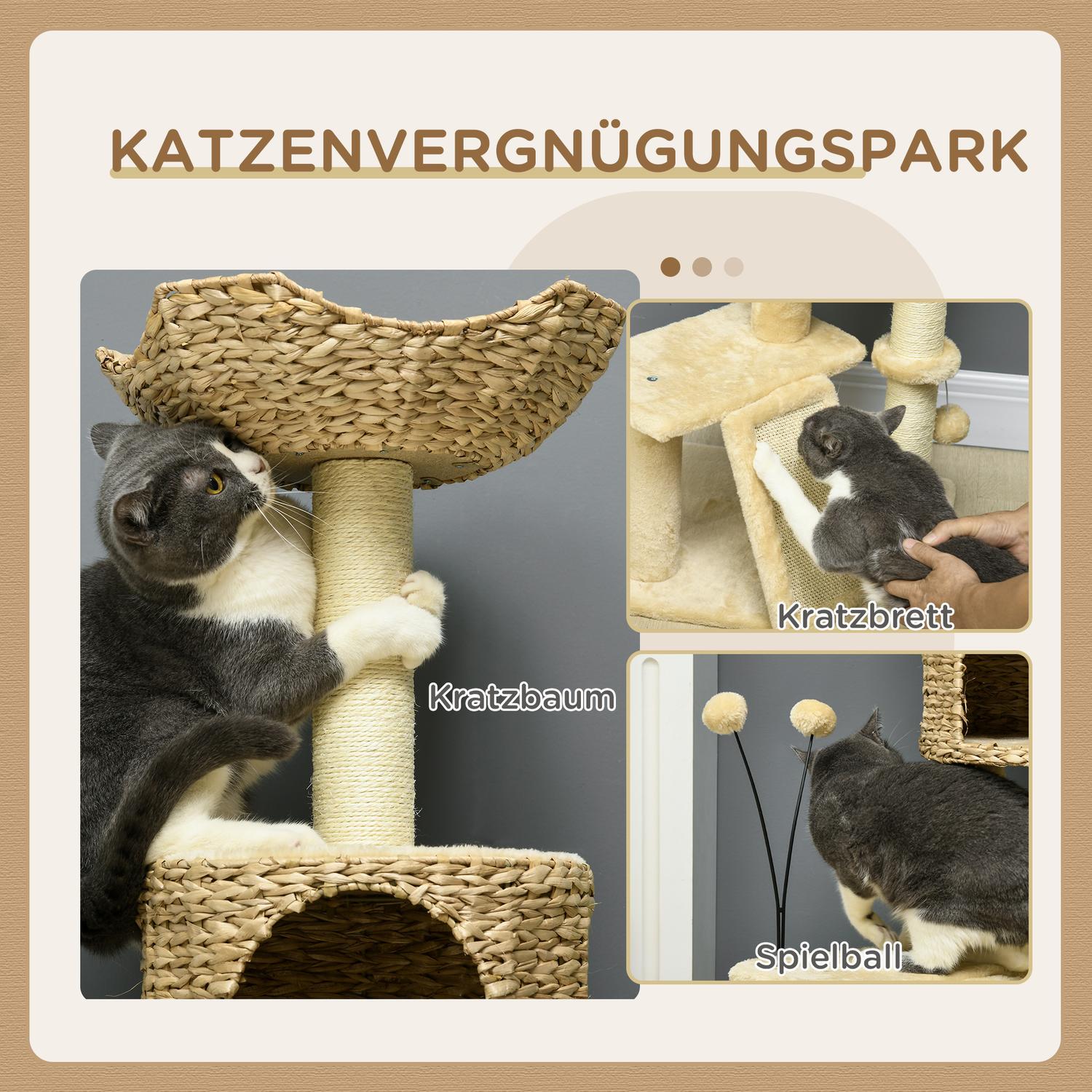 Stor Cat Sisal-skrapstolpe med grotta och lekboll