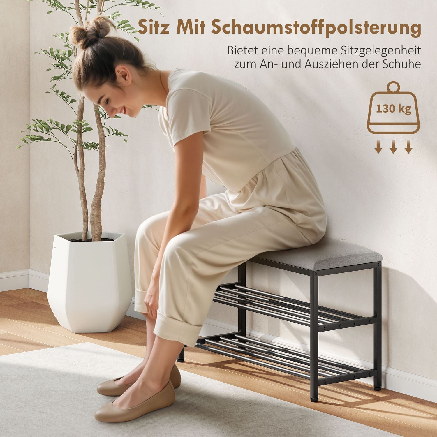 Sitzbank mit Staurum, Schuhregal, Schwarz, 81x31x50 cm