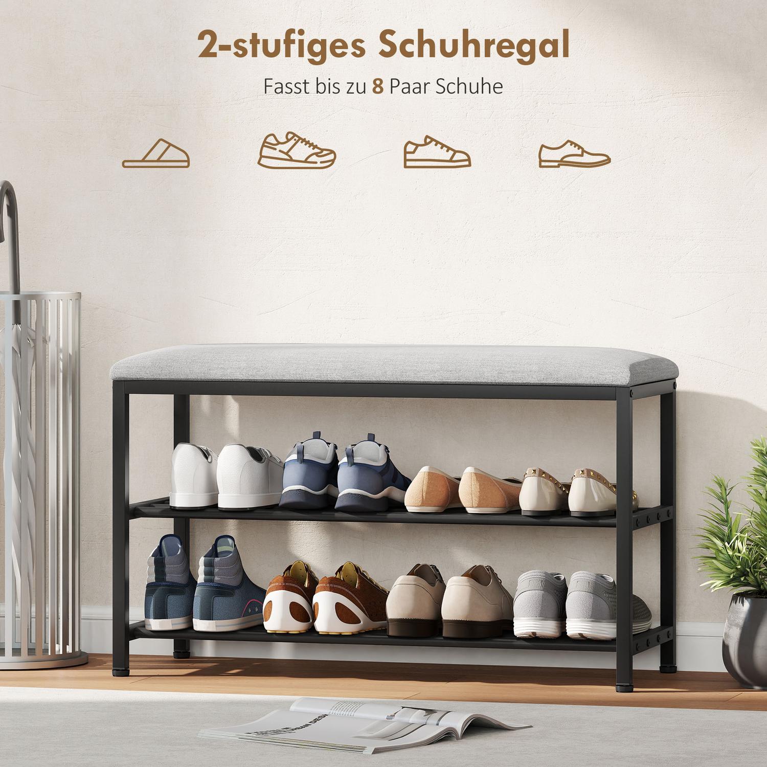 Sitzbank mit Staurum, Schuhregal, Schwarz, 81x31x50 cm