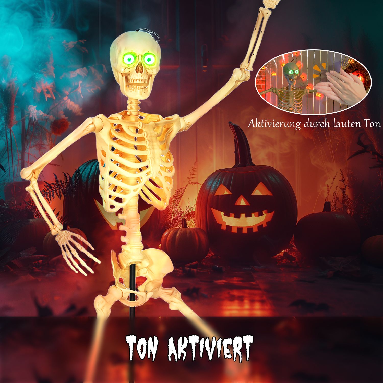 Skelettfigur, Halloweendekoration, 152 cm, Ljudaktiverad
