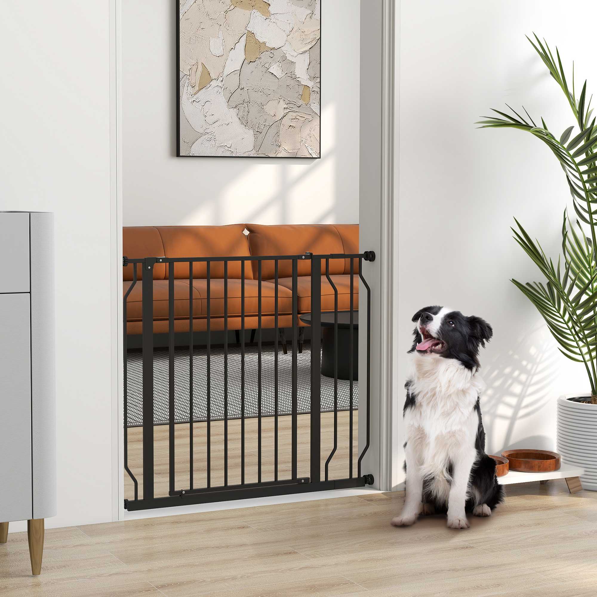 Säkerhetsgrind för husdjur, justerbar 75-95 cm, stål/ABS, svart