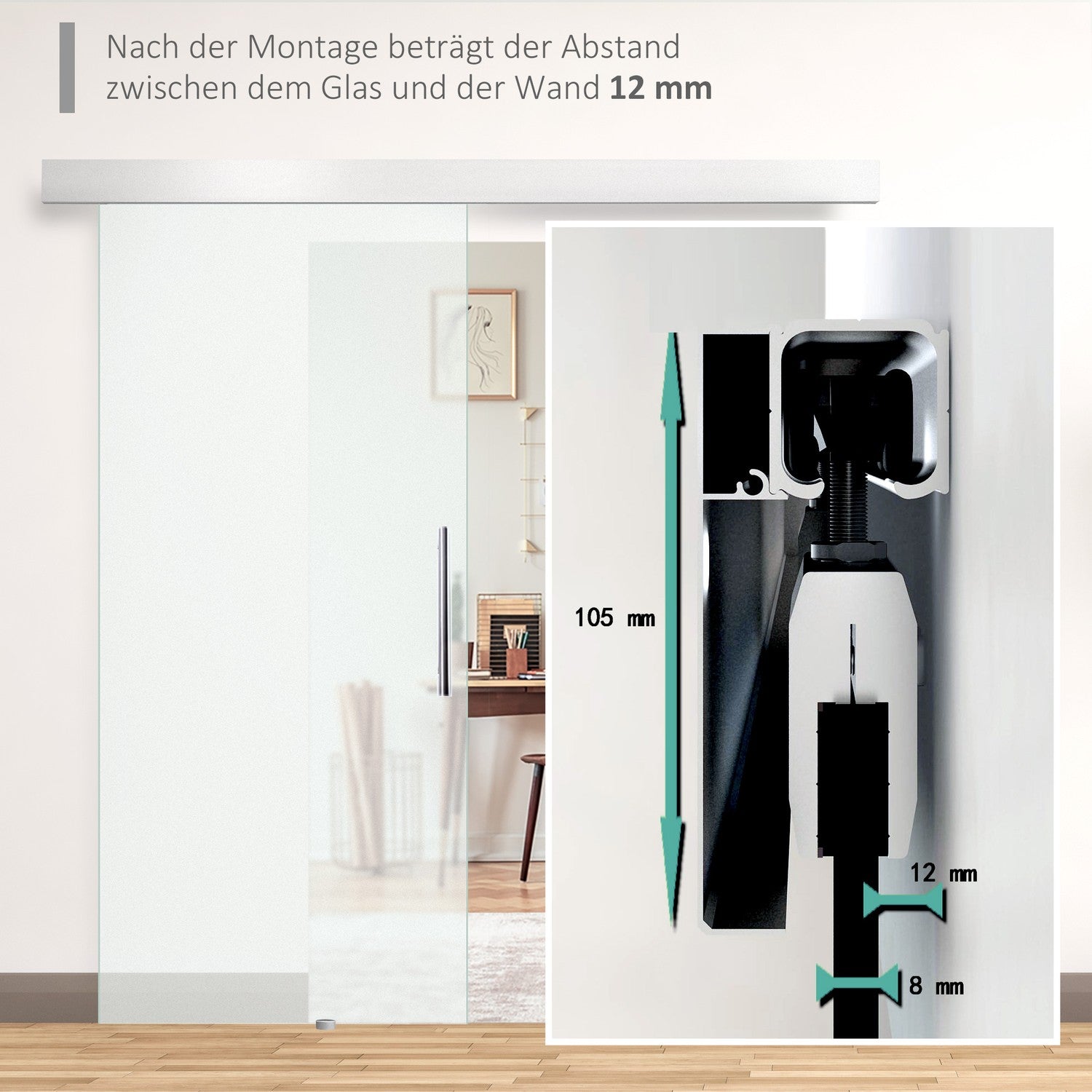 Skjutdörr i glas med handtag, satinfinish, 102,5x205 Cm