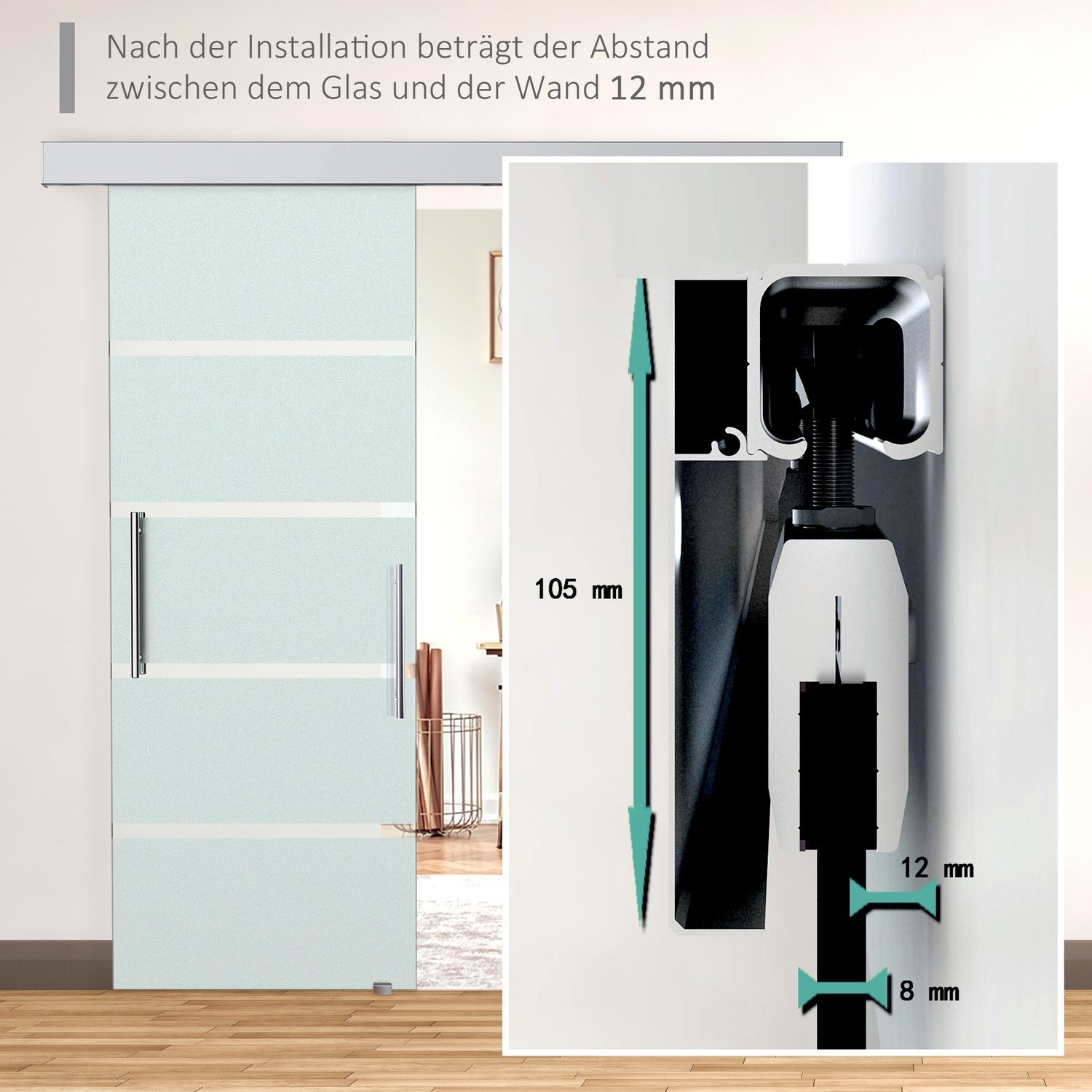 Skjutdörr i glas med satängränder, handtag – 2050x775 mm