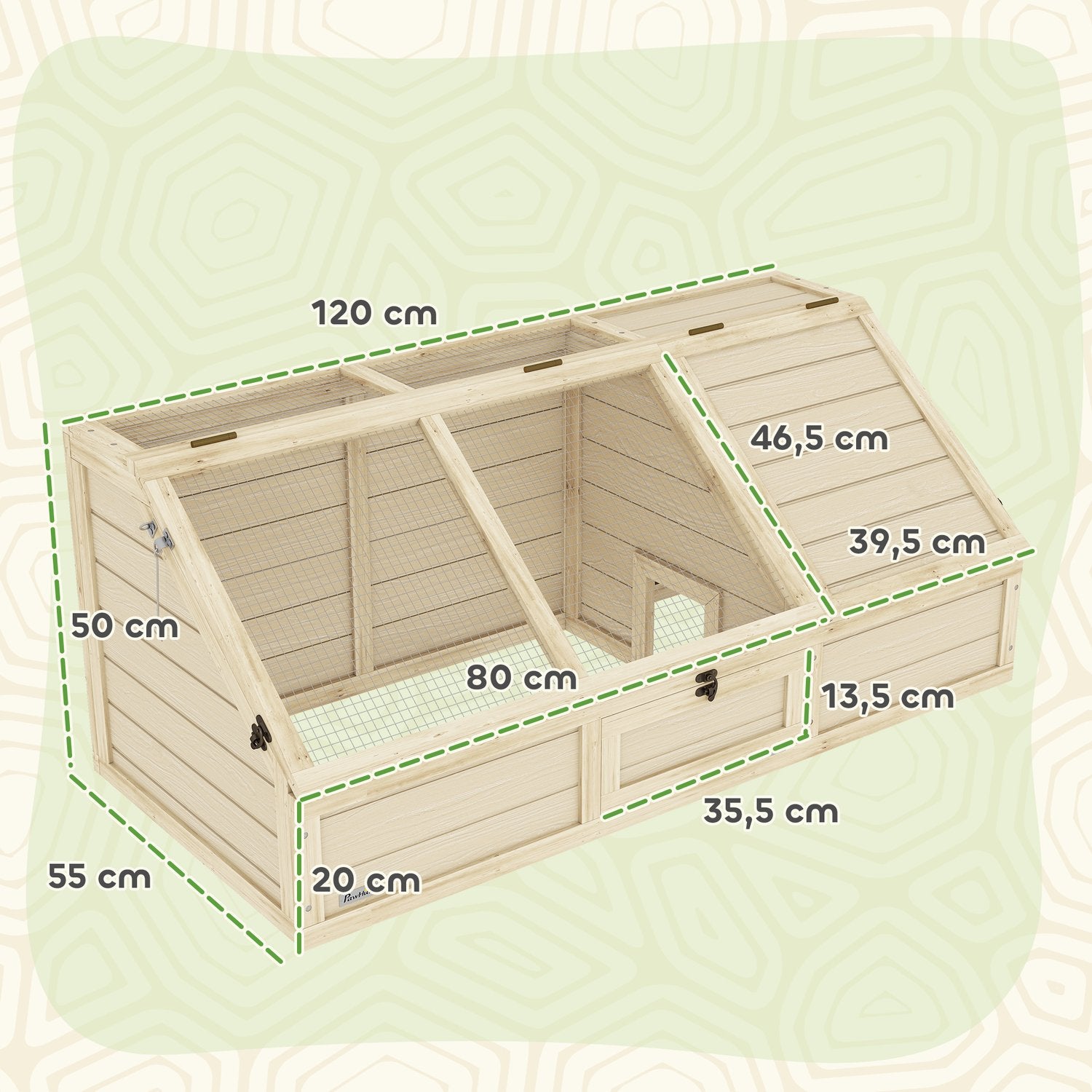 Sköldpaddsgård för utomhusbruk, öppen basdesign