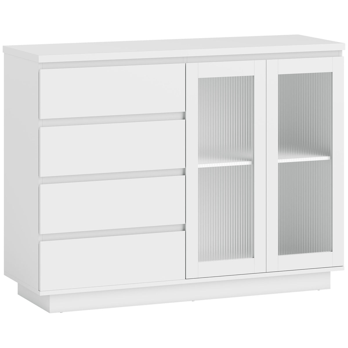 Skjenk med 4 skuffer, 2 glassdører, MDF, hvit