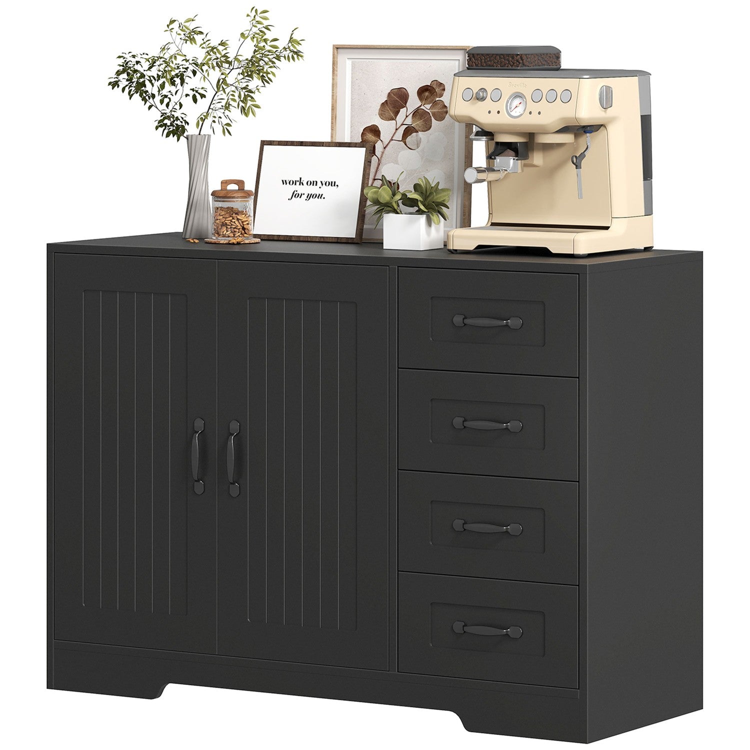 Skänk, modern stil, 4 lådor, 1 skåp, svart