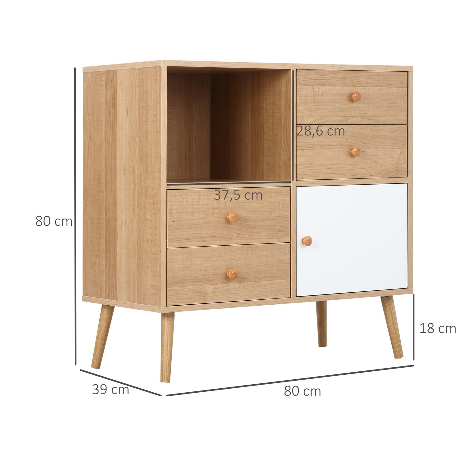 Skänkskåp med öppna fack, Scandi Design, Naturvit