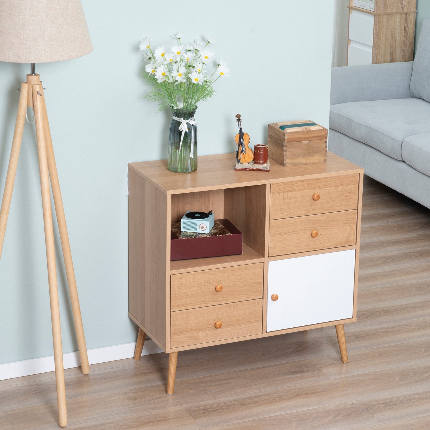Skänkskåp med öppna fack, Scandi Design, Naturvit