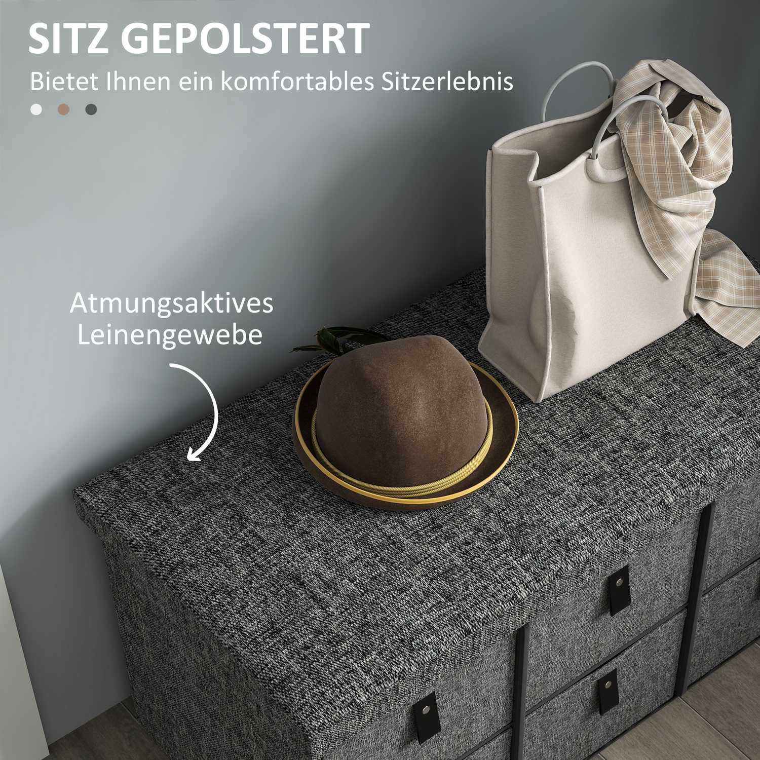 Skobänk för hall, mörkgrå, 6-pars förvaring