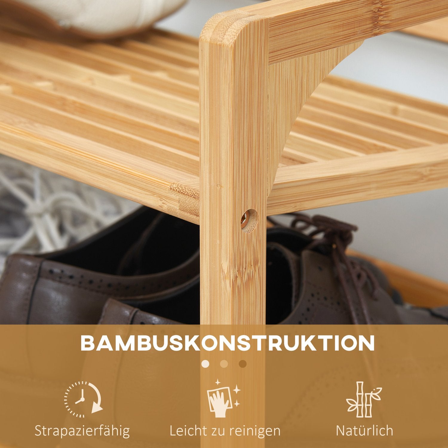 Skoställ i bambu – 3-vånings, rymmer 9 par, naturlig finish
