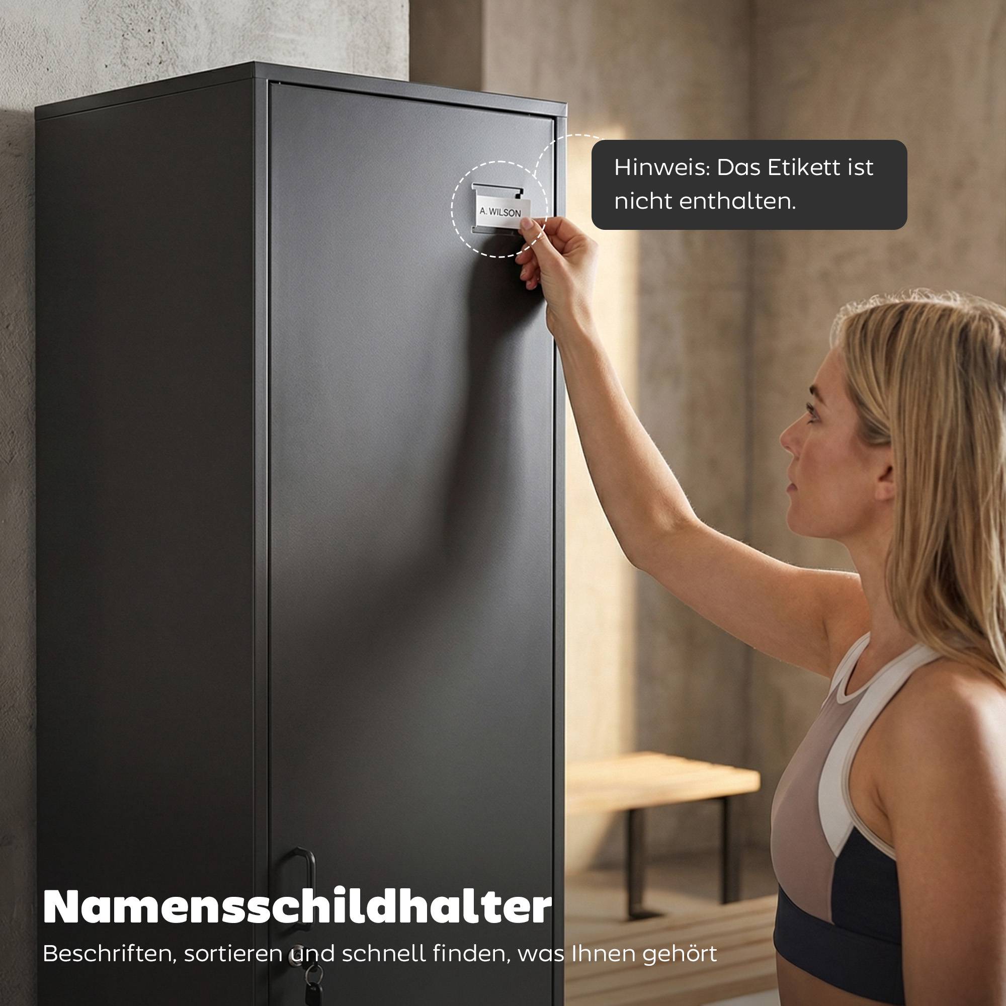Skåp i stål med lås, ventilation, svart, 179H cm