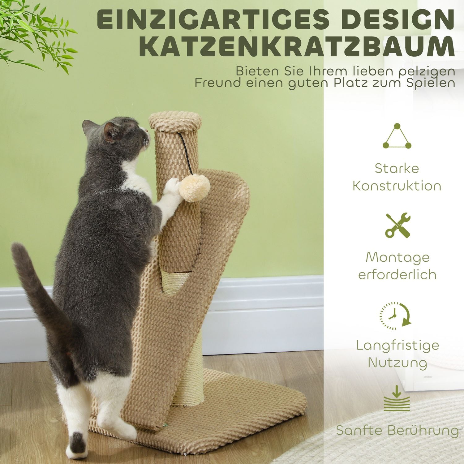 Kattskrapstolpe, 54 cm sisal, gräddvit med lekboll