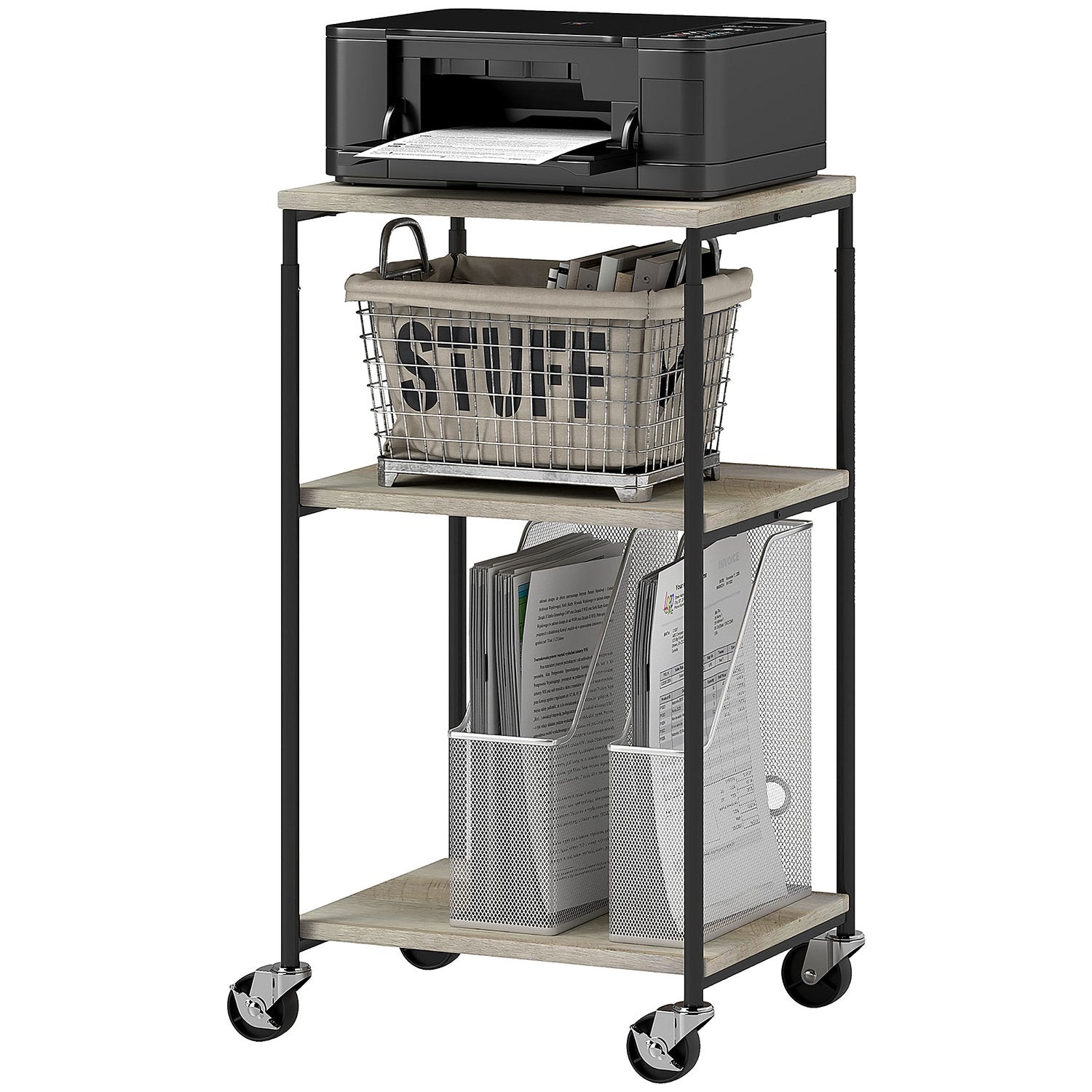 Skrivarvagn i stål – 3-nivå stativ, rymmer 12 kg