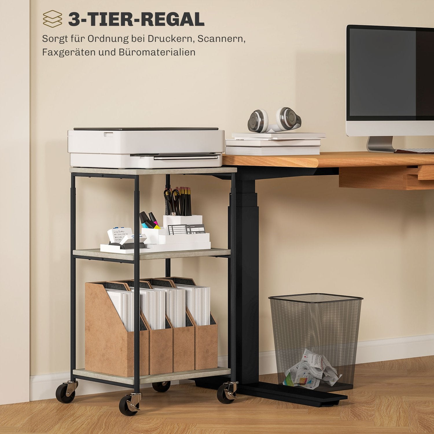 Skrivarvagn i stål – 3-nivå stativ, rymmer 12 kg