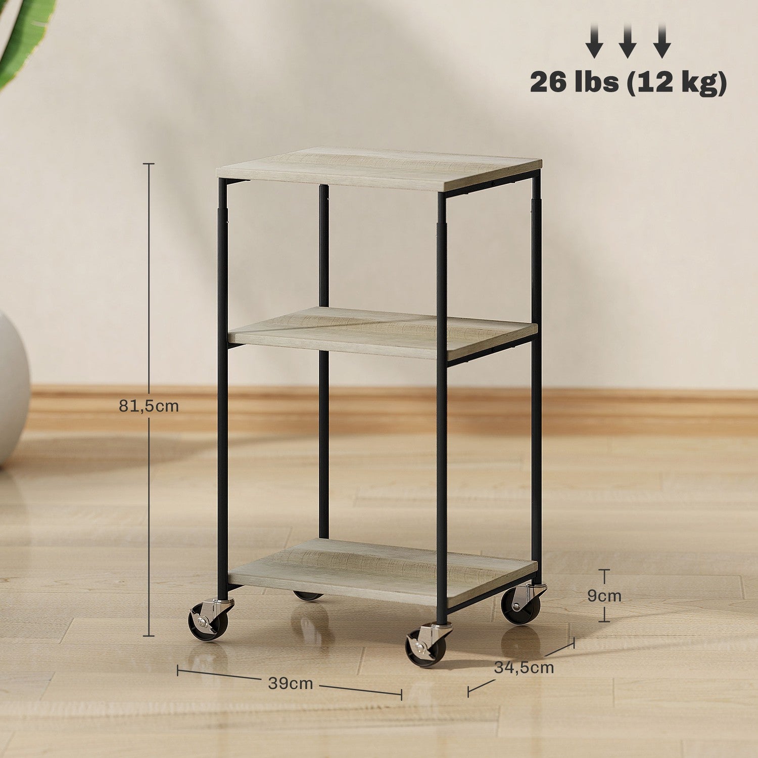 Skrivarvagn i stål – 3-nivå stativ, rymmer 12 kg