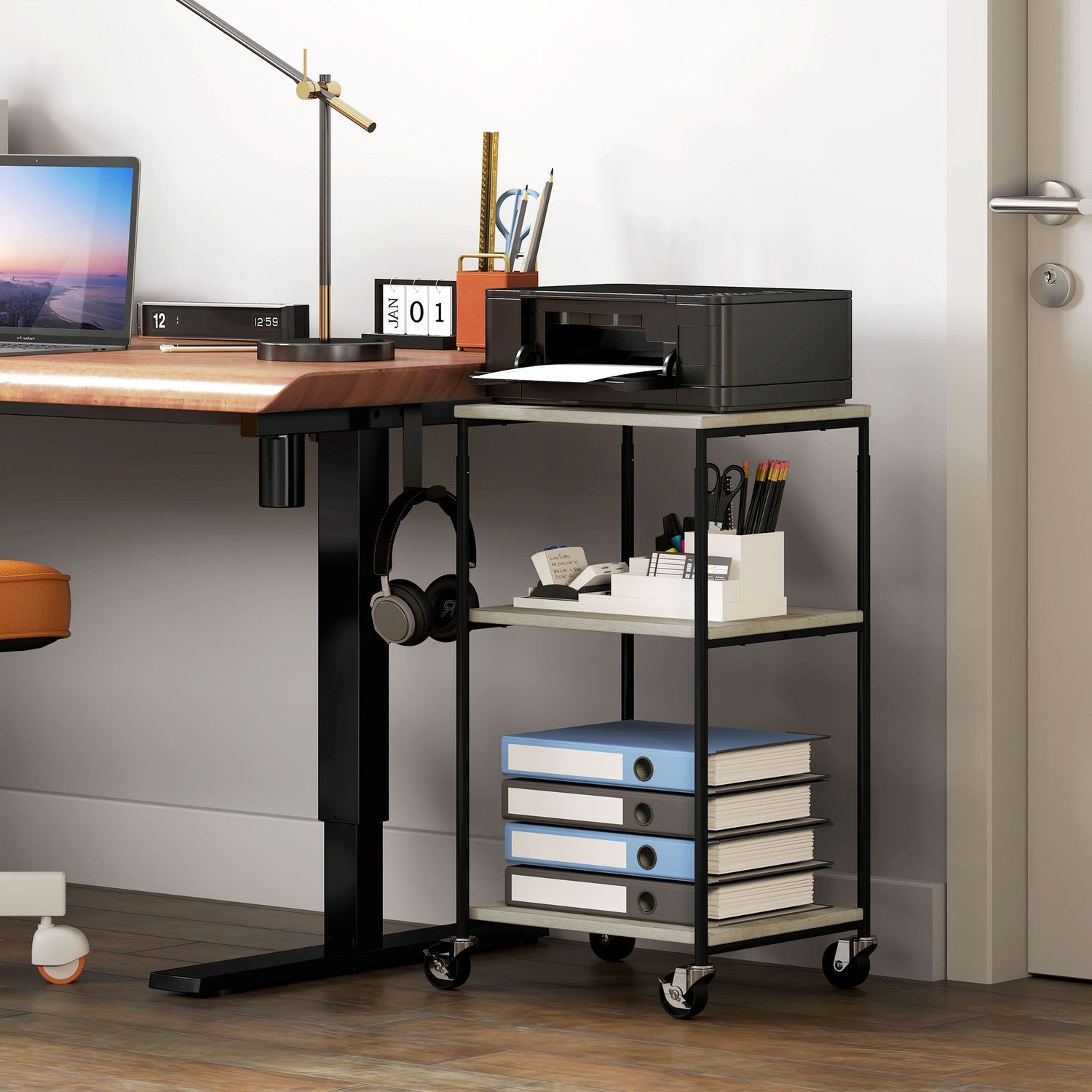 Skrivarvagn i stål – 3-nivå stativ, rymmer 12 kg