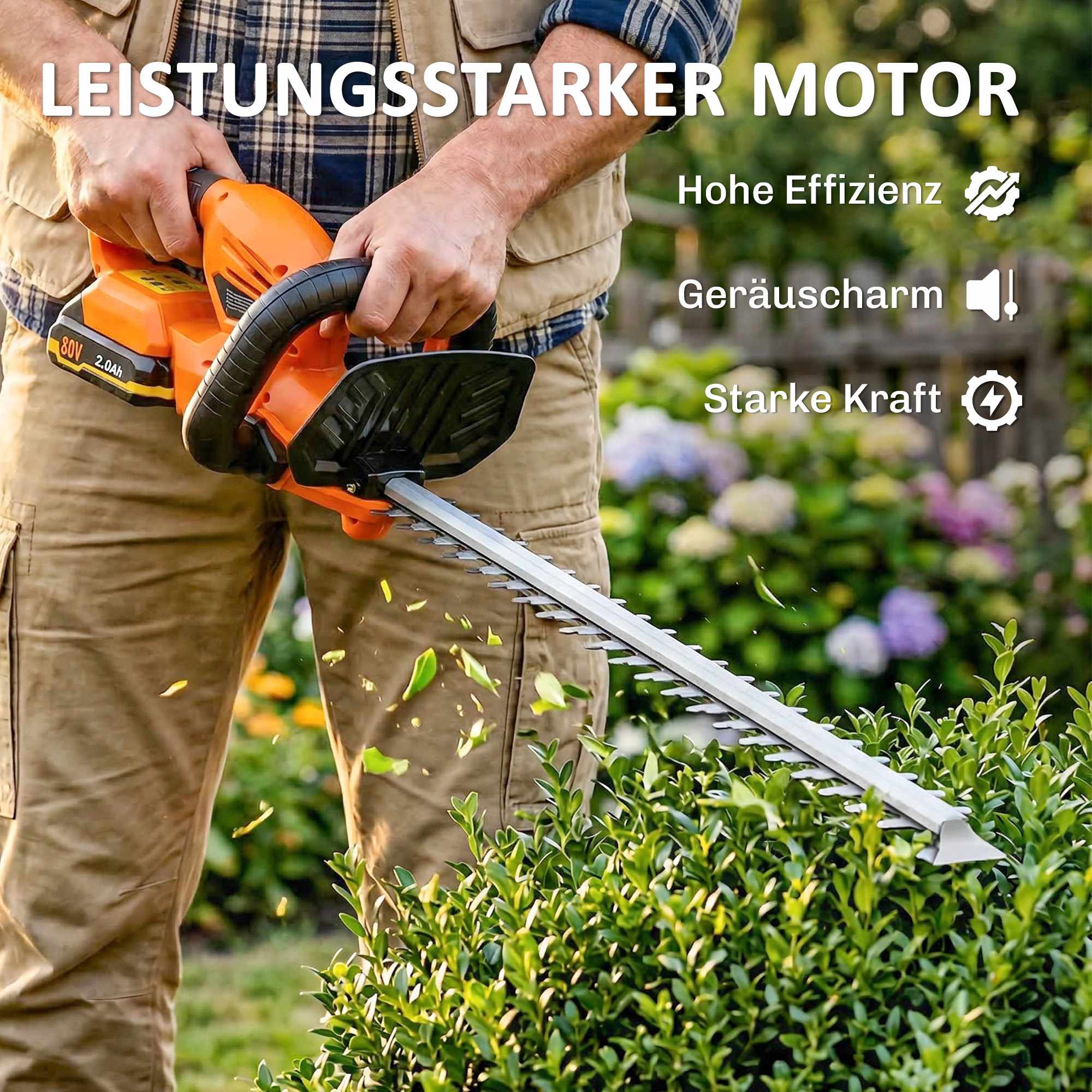 Sladdlös elektrisk häcksax, 51 cm blad, 100 W motor