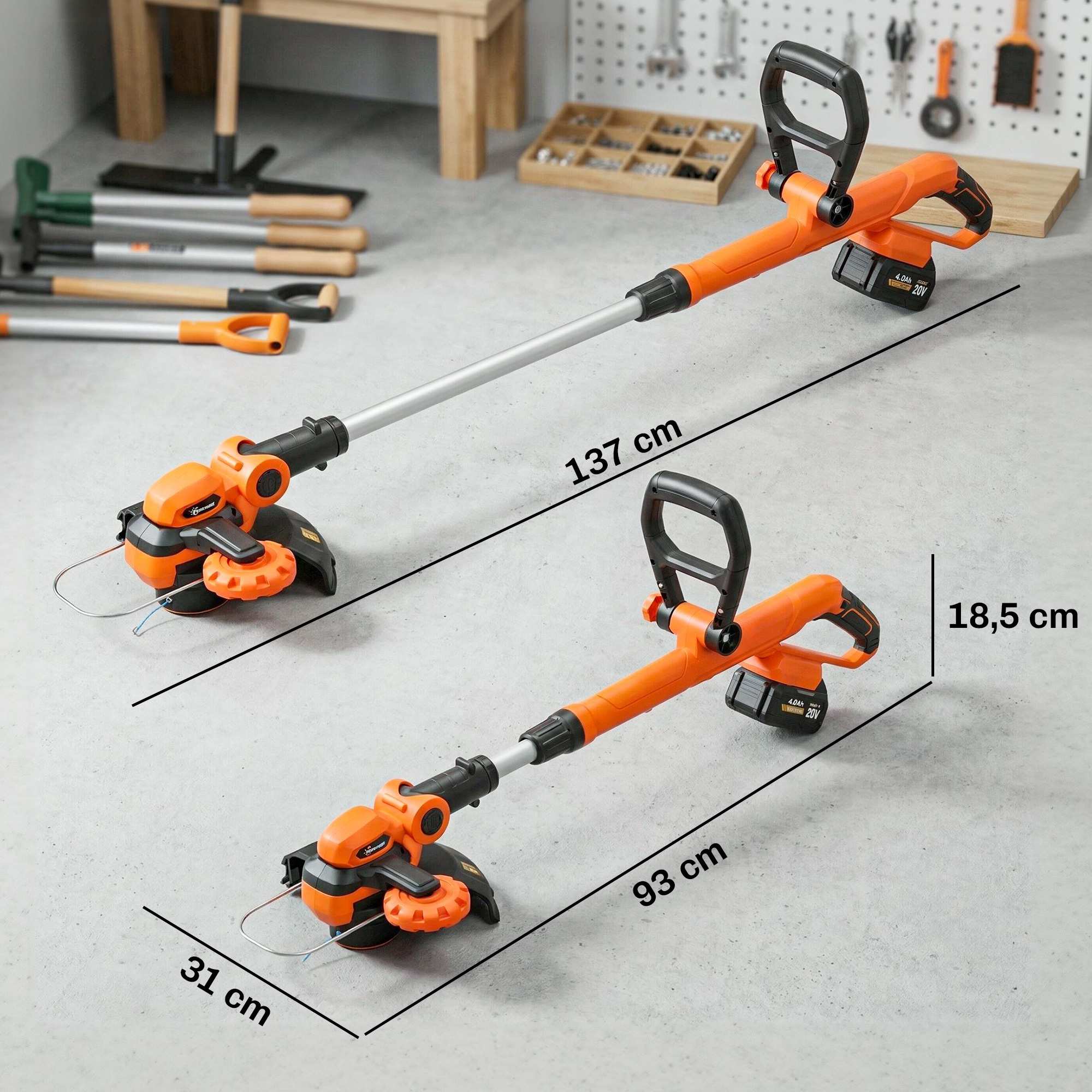 Sladdlös grästrimmer 21V, 25 cm klippbredd, 2x4,0Ah batterier