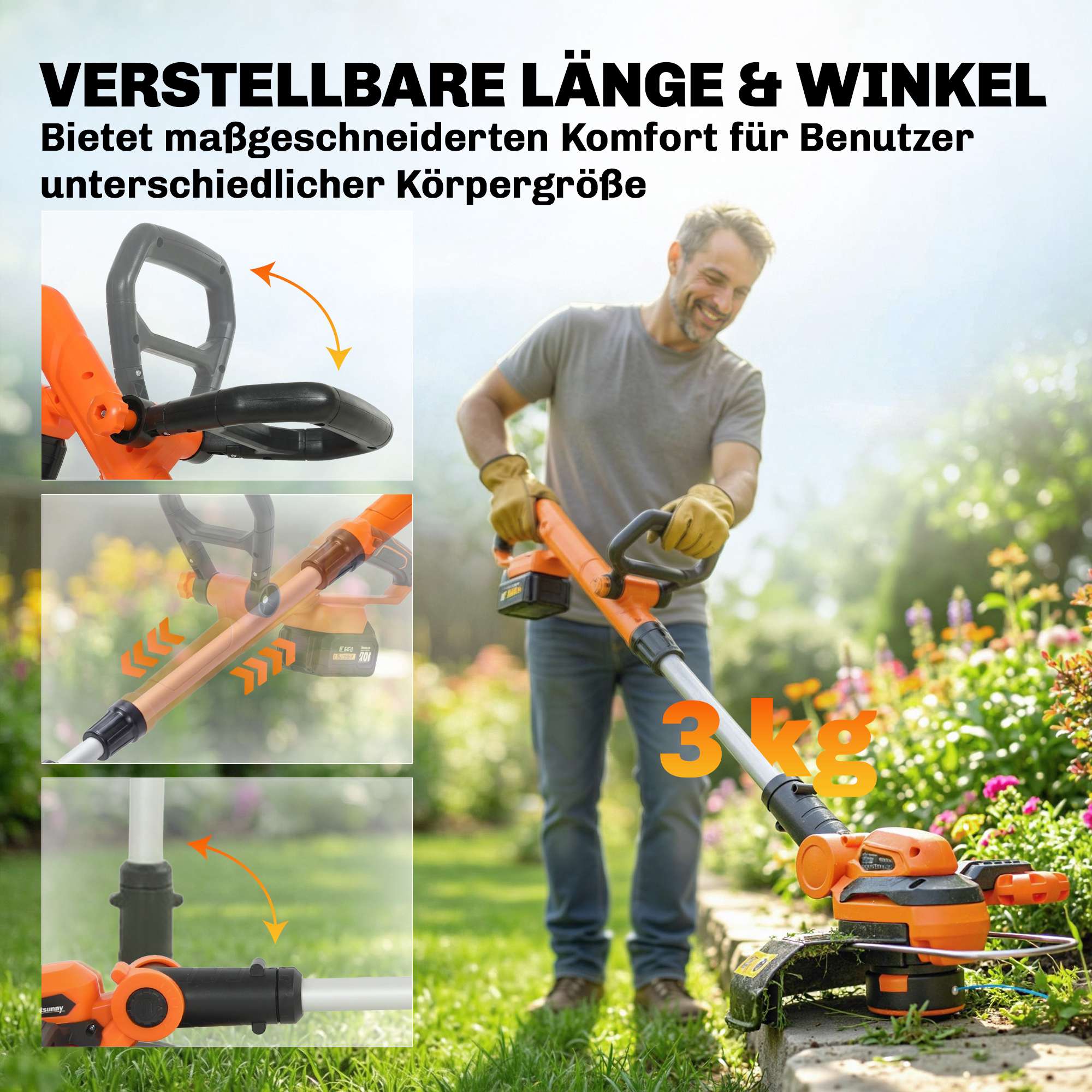 Sladdlös grästrimmer 21V, 25 cm klippbredd, 2x4,0Ah batterier