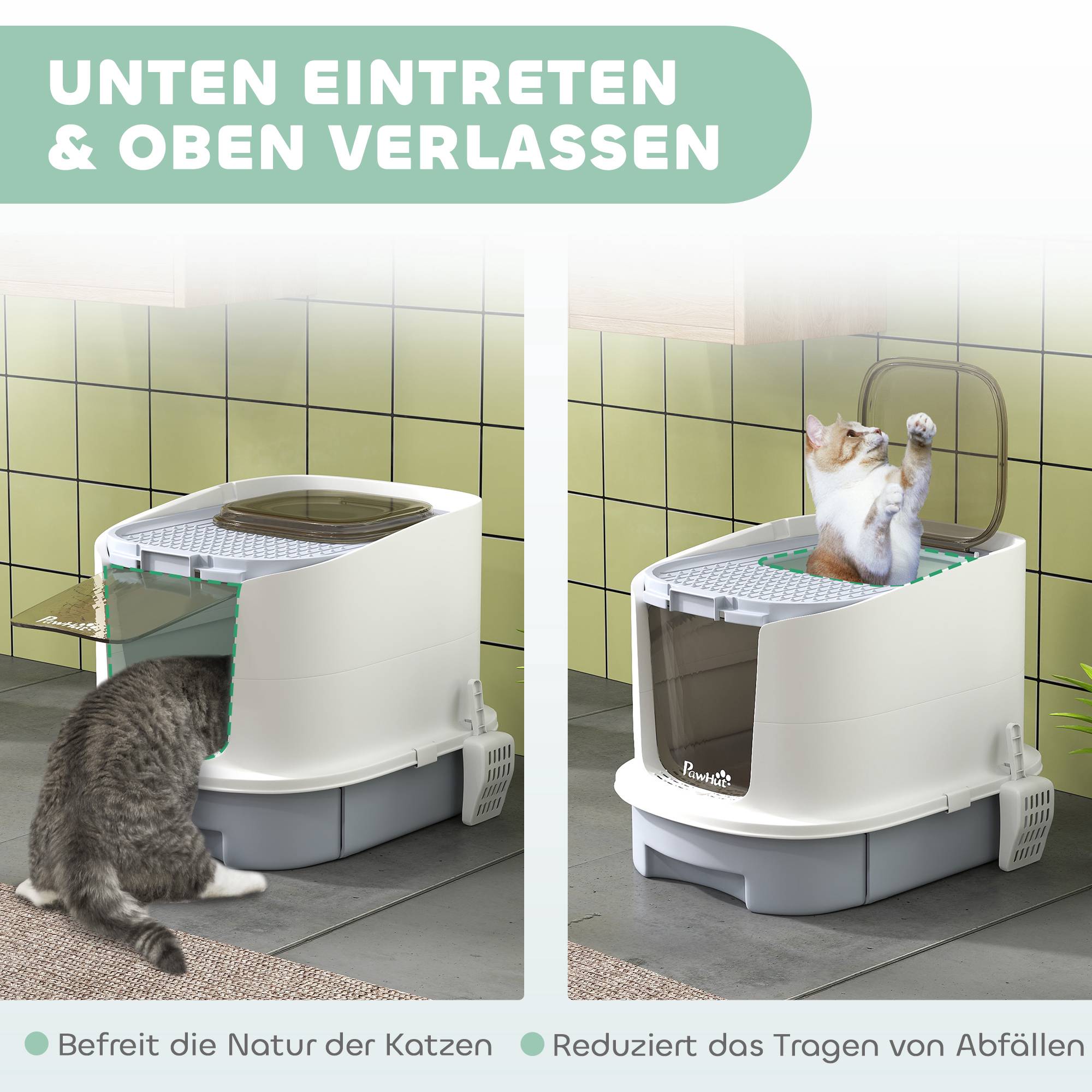 Sluten kattlåda med skopa, luktkontrollpåsar