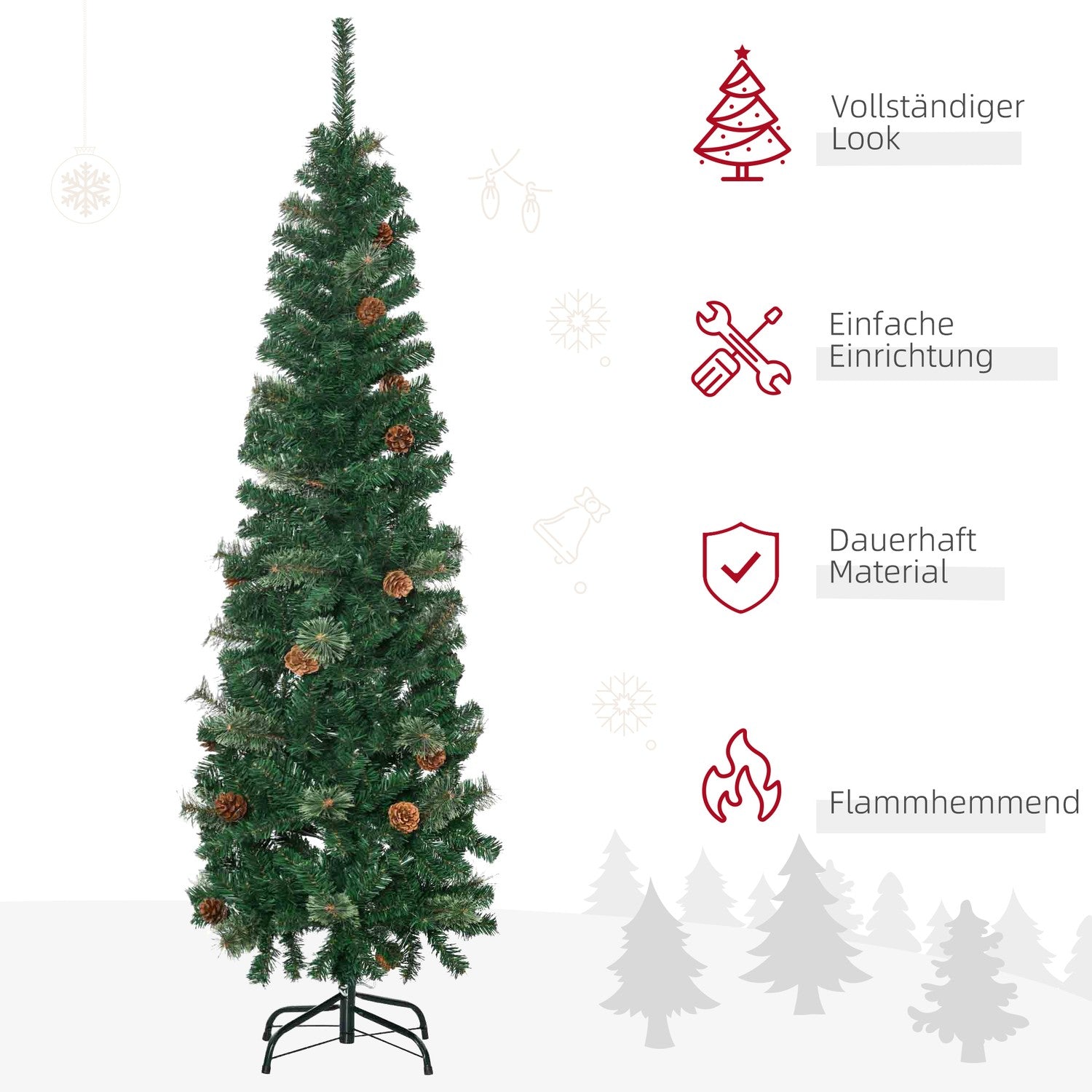 Smal konstgjord julgran, 165 cm, grön, inomhusbruk