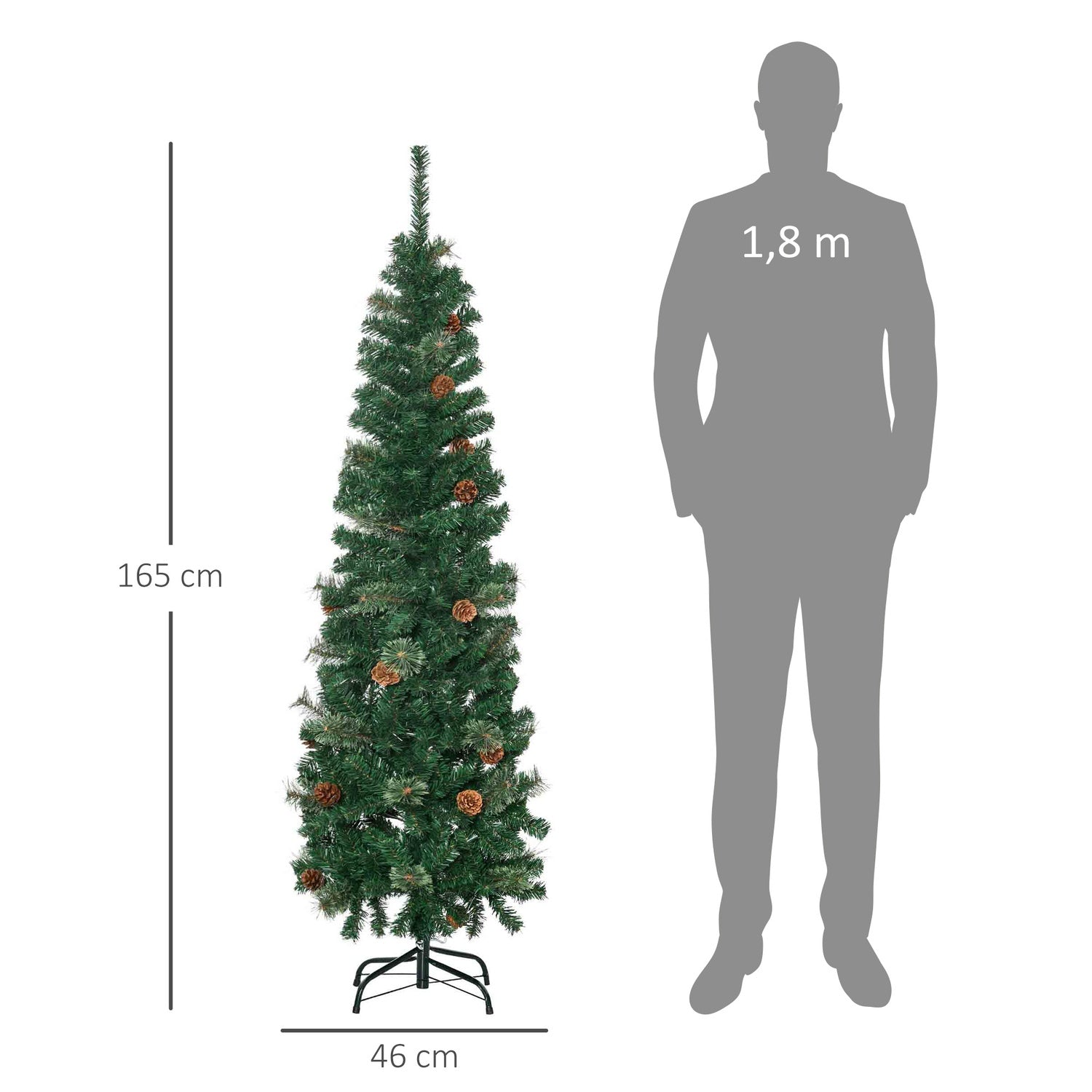 Smal konstgjord julgran, 165 cm, grön, inomhusbruk