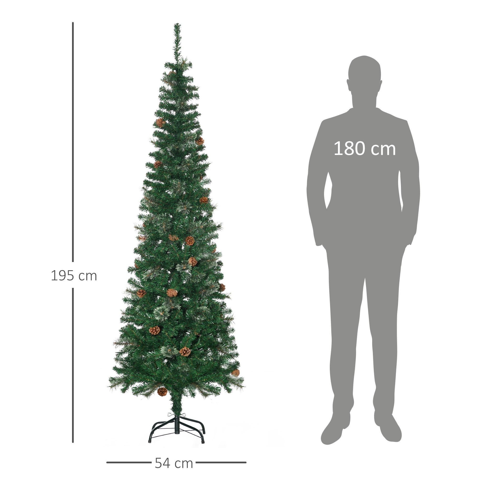 Smal konstgjord julgran, grön, 195 cm, inomhusbruk