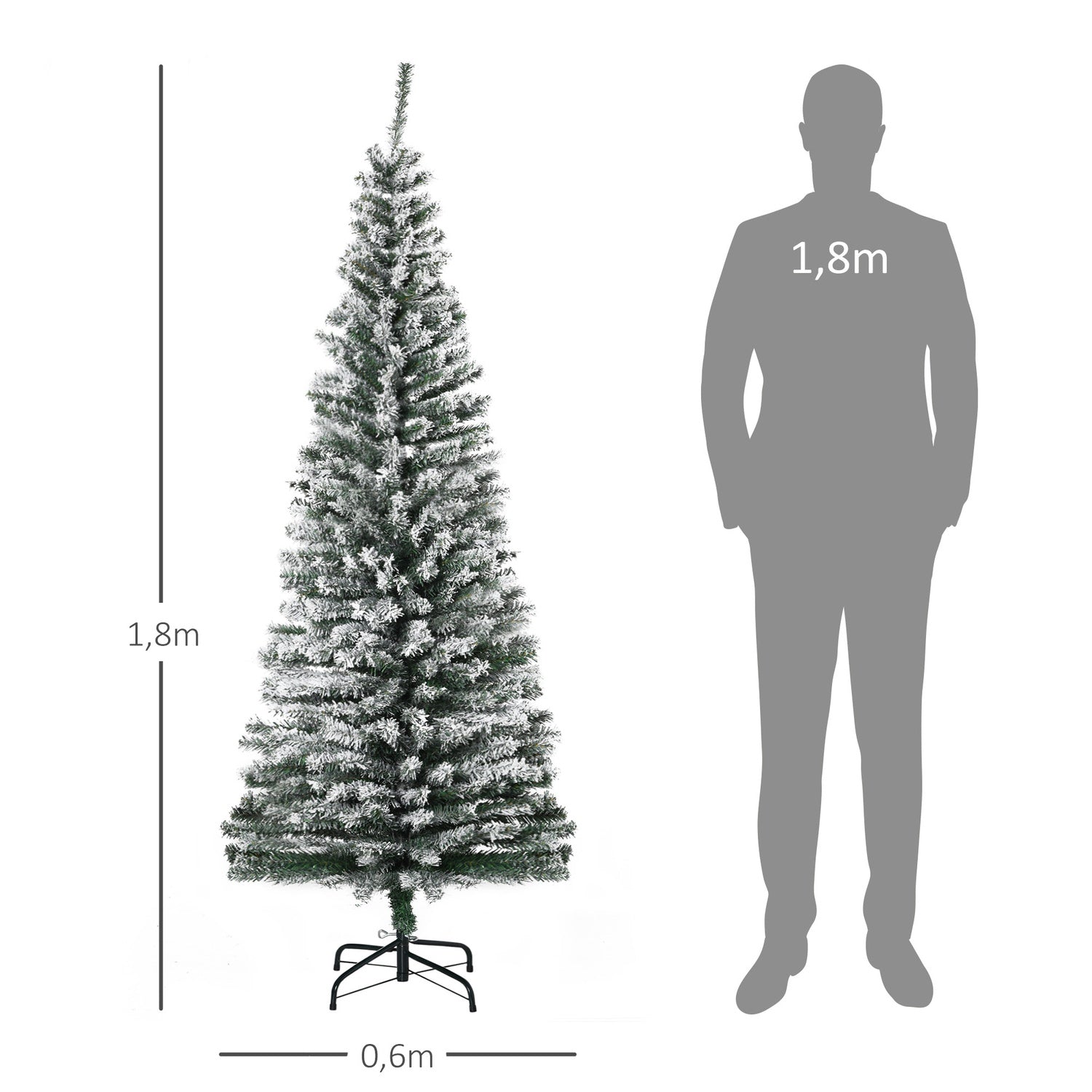 Smal konstgjord julgran med snö, 180 cm, grön