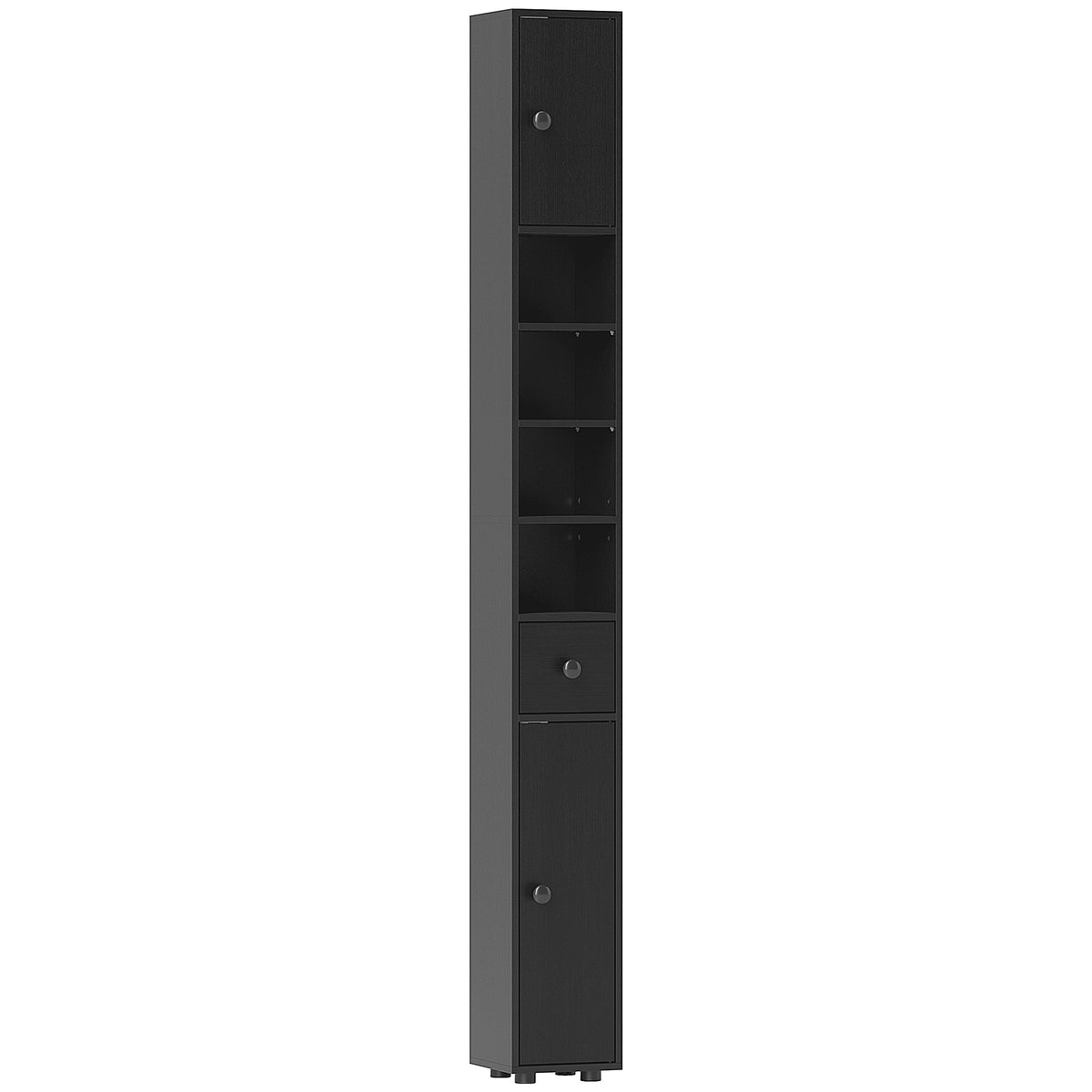 Smalt badrumsskåp, 180 cm högt, svart